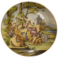 Gran plato antiguo de mayólica italiana, Baco y Ariadna