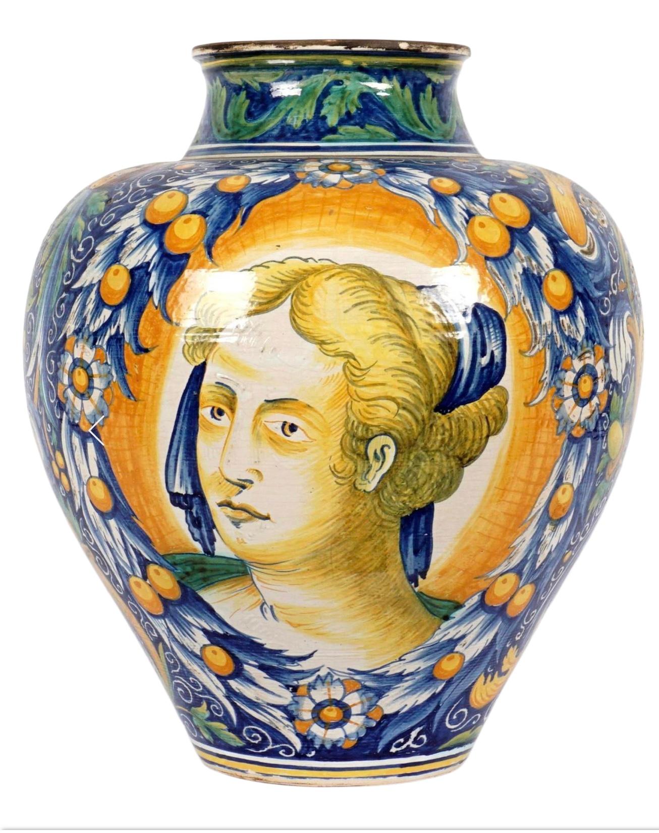 Large Antique Italian Majolica Portrait Vase at 1stDibs antique