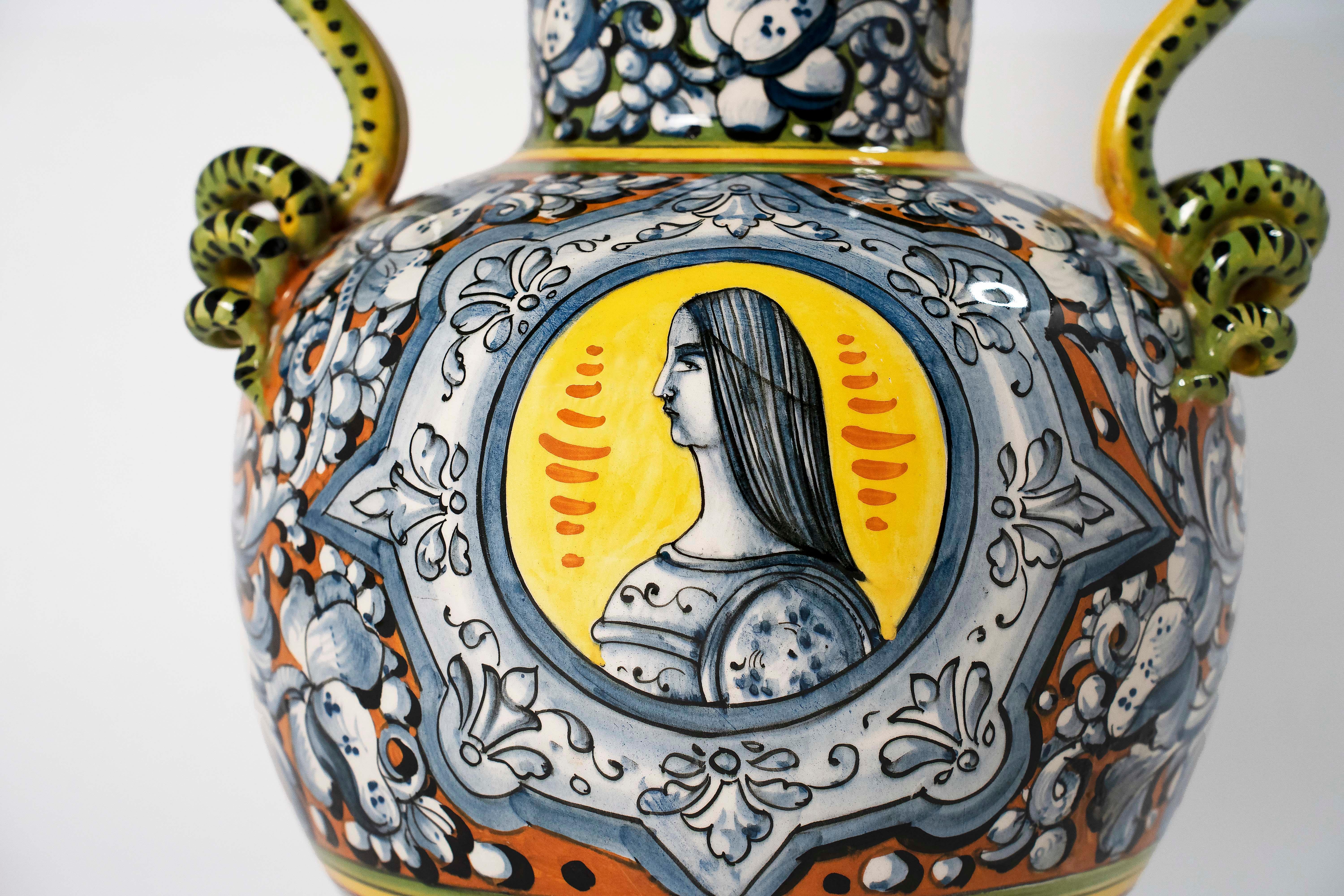 Italian LARGE ANTIQUE ITALIAN MAJOLICA URN, Circa early 20th Century, Italy For Sale