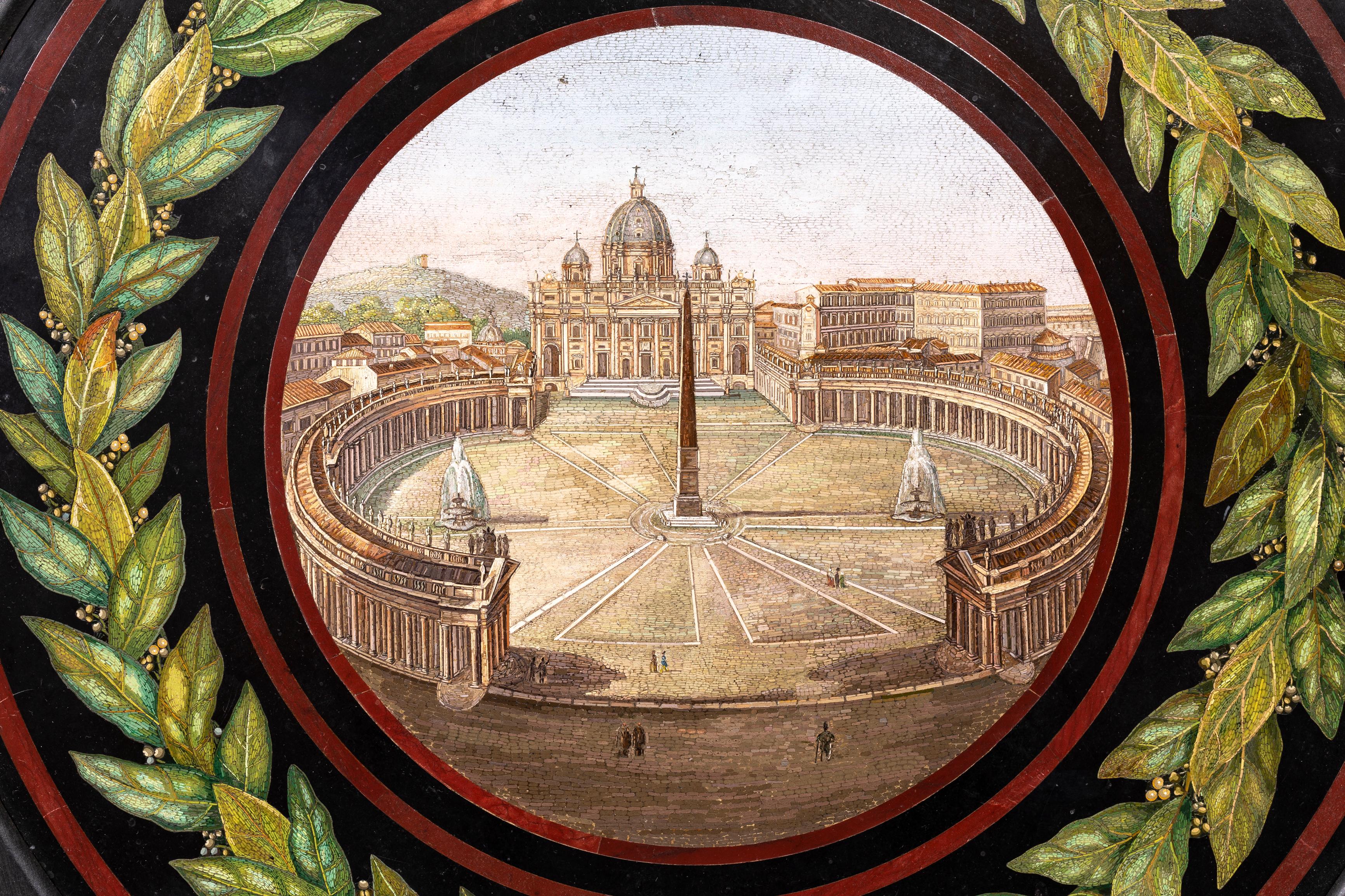 Luigi XVI Grande placca antica in micro-mosaico italiano di Piazza San Pietro, Roma, metà '800 in vendita