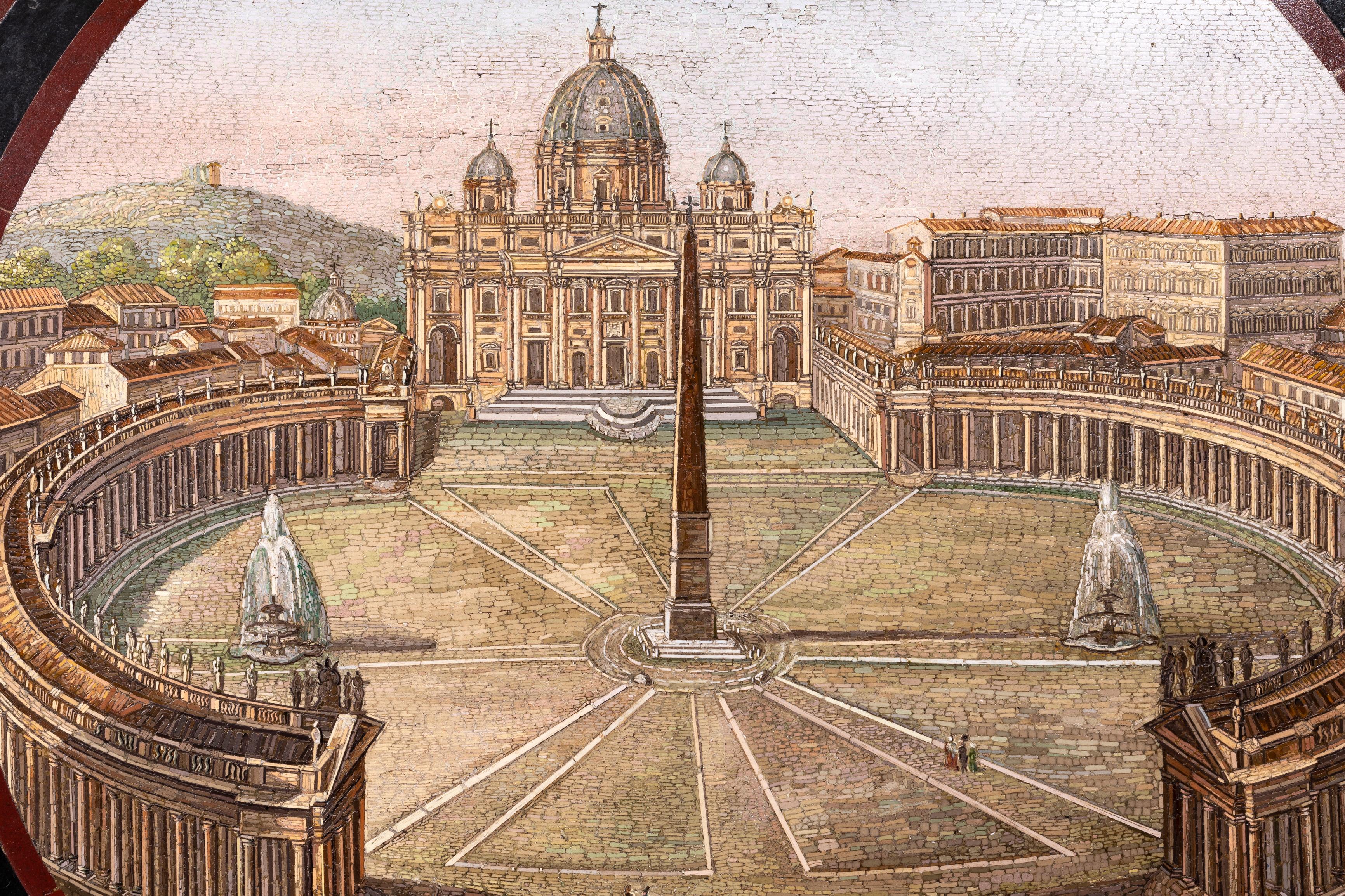 Italiano Grande placca antica in micro-mosaico italiano di Piazza San Pietro, Roma, metà '800 in vendita