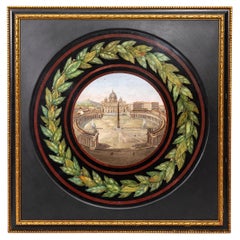 Grande placca antica in micro-mosaico italiano di Piazza San Pietro, Roma, metà '800