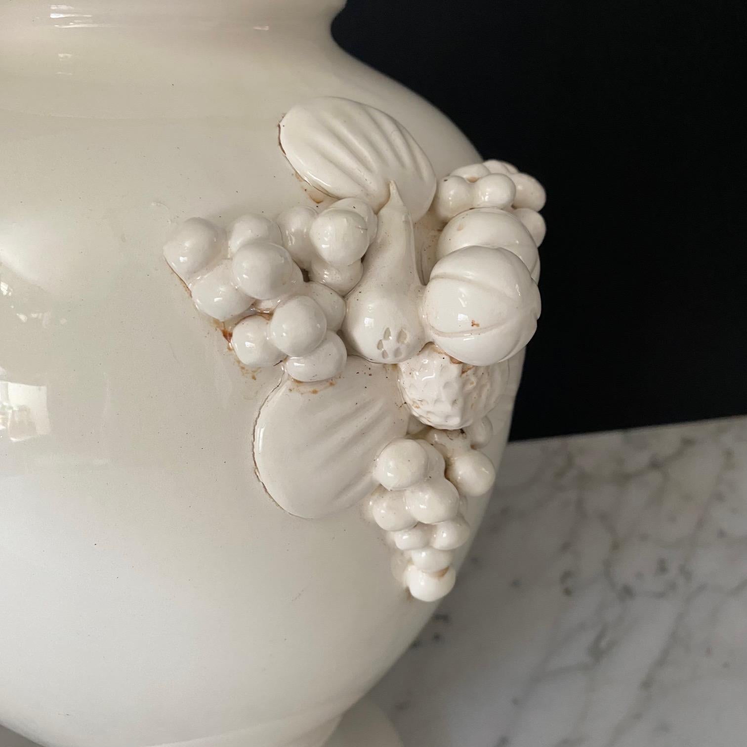  Large Antique Italian Pair of White Ceramic Apothecary Style Urn Vases  6