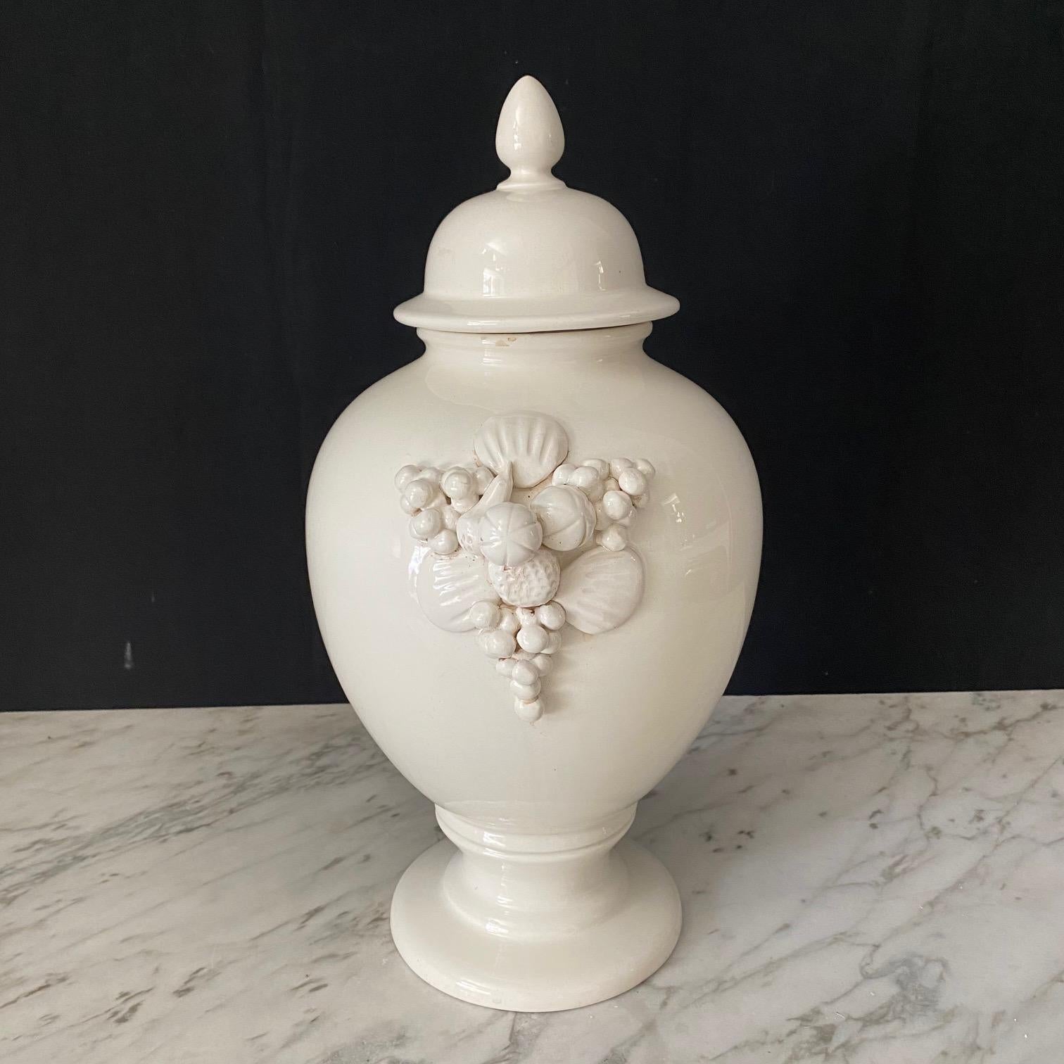  Large Antique Italian Pair of White Ceramic Apothecary Style Urn Vases  8