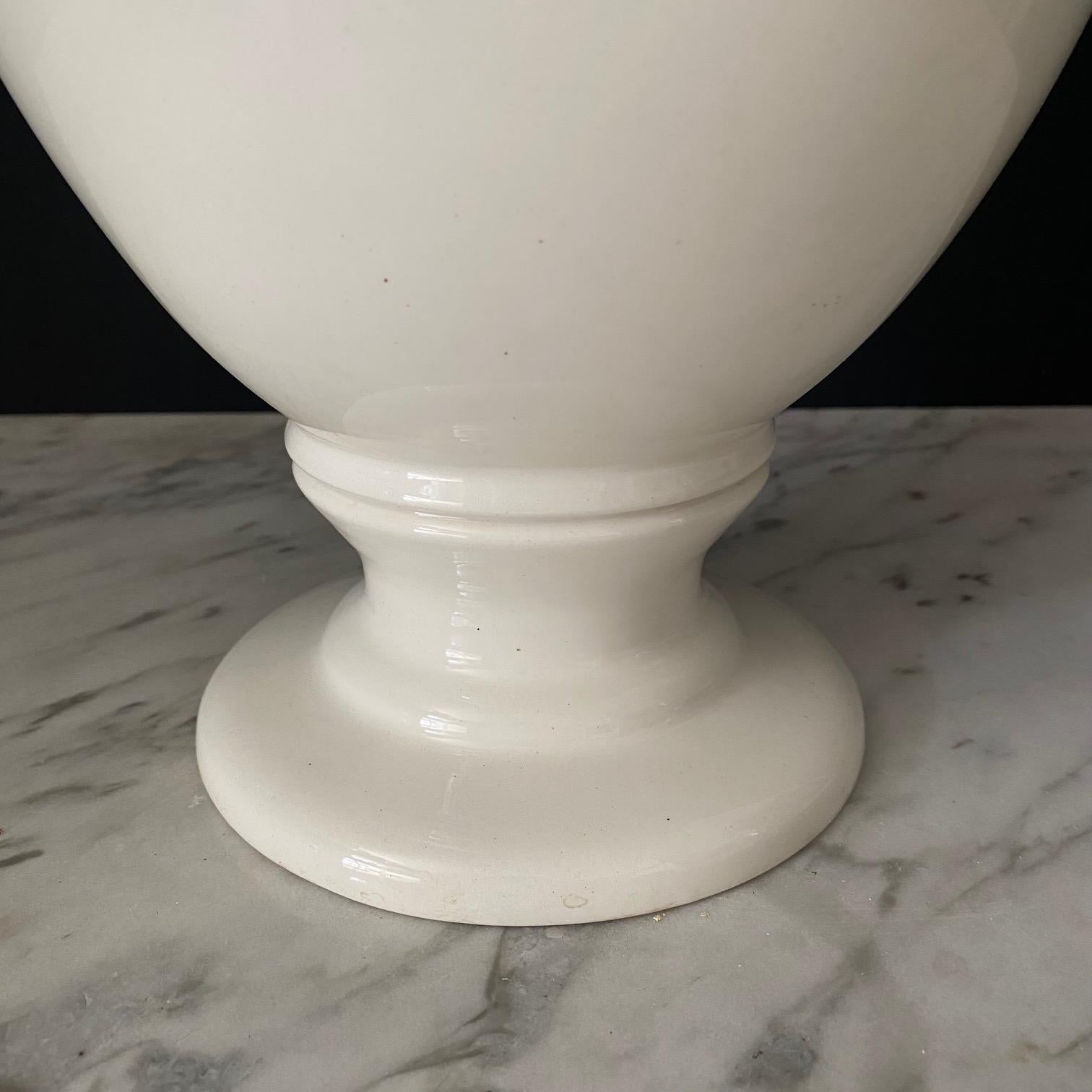  Large Antique Italian Pair of White Ceramic Apothecary Style Urn Vases  2