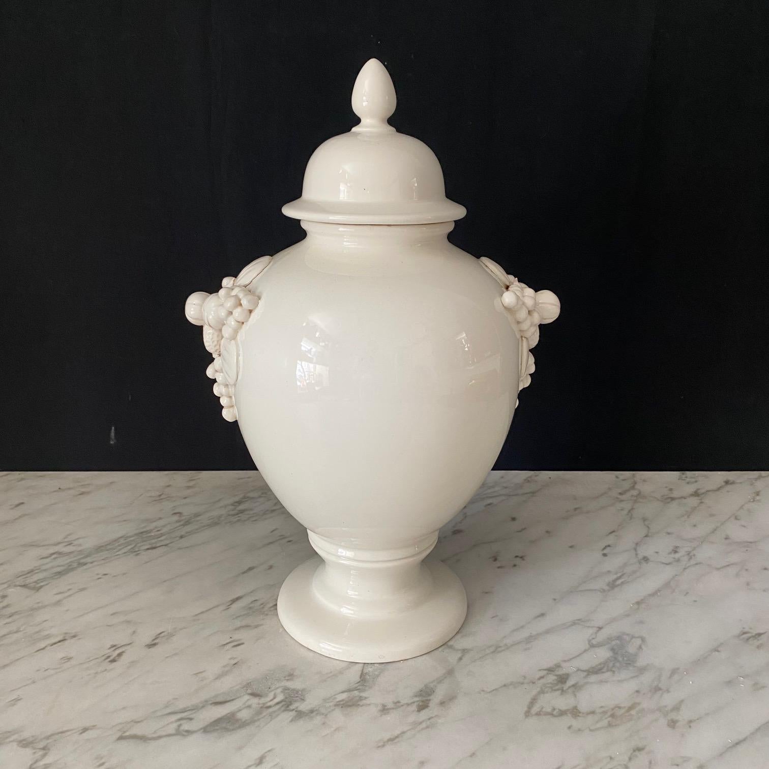  Large Antique Italian Pair of White Ceramic Apothecary Style Urn Vases  4