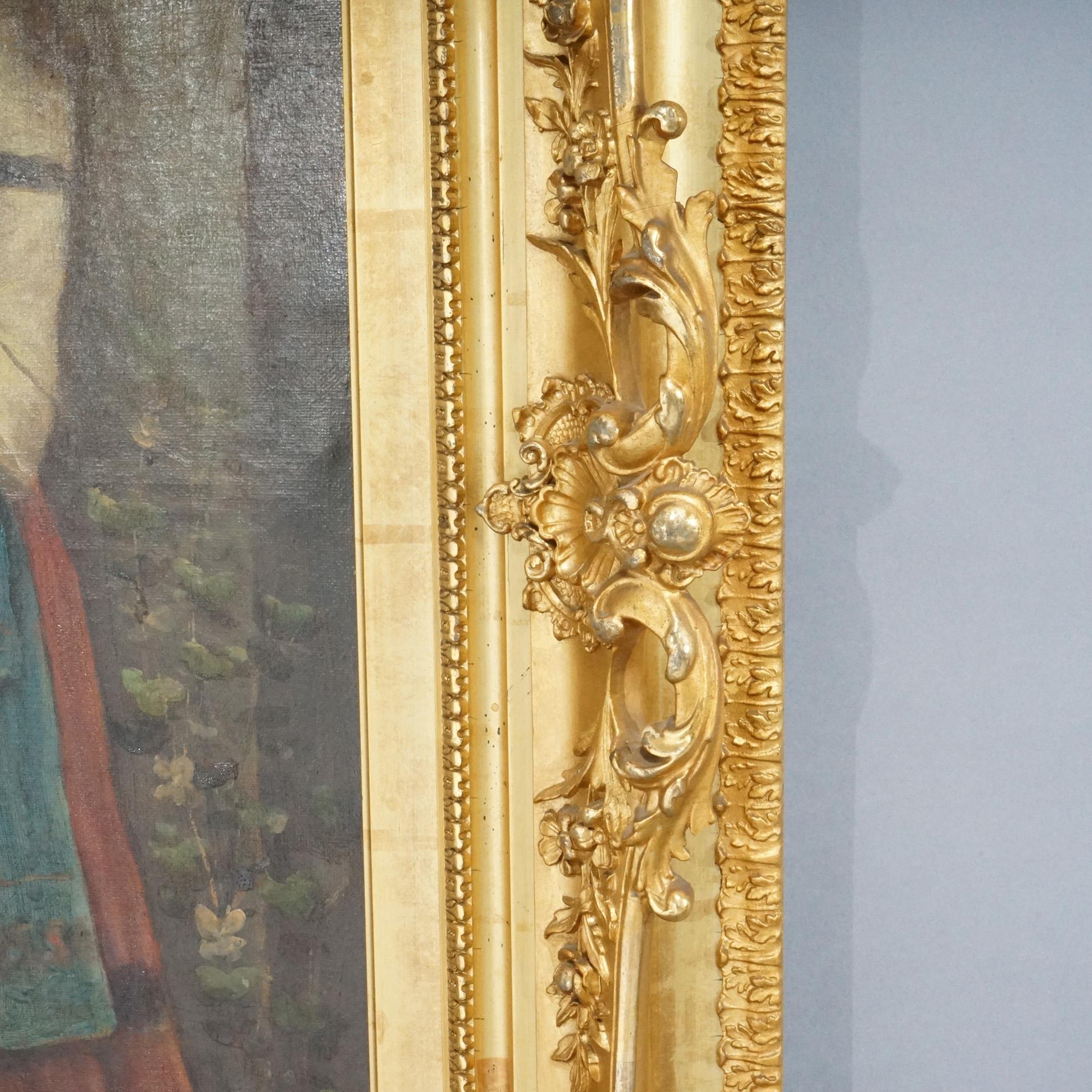 Large Antique Italian Portrait Painting, Woman & Lute Signed Ferroni, 19th C 2