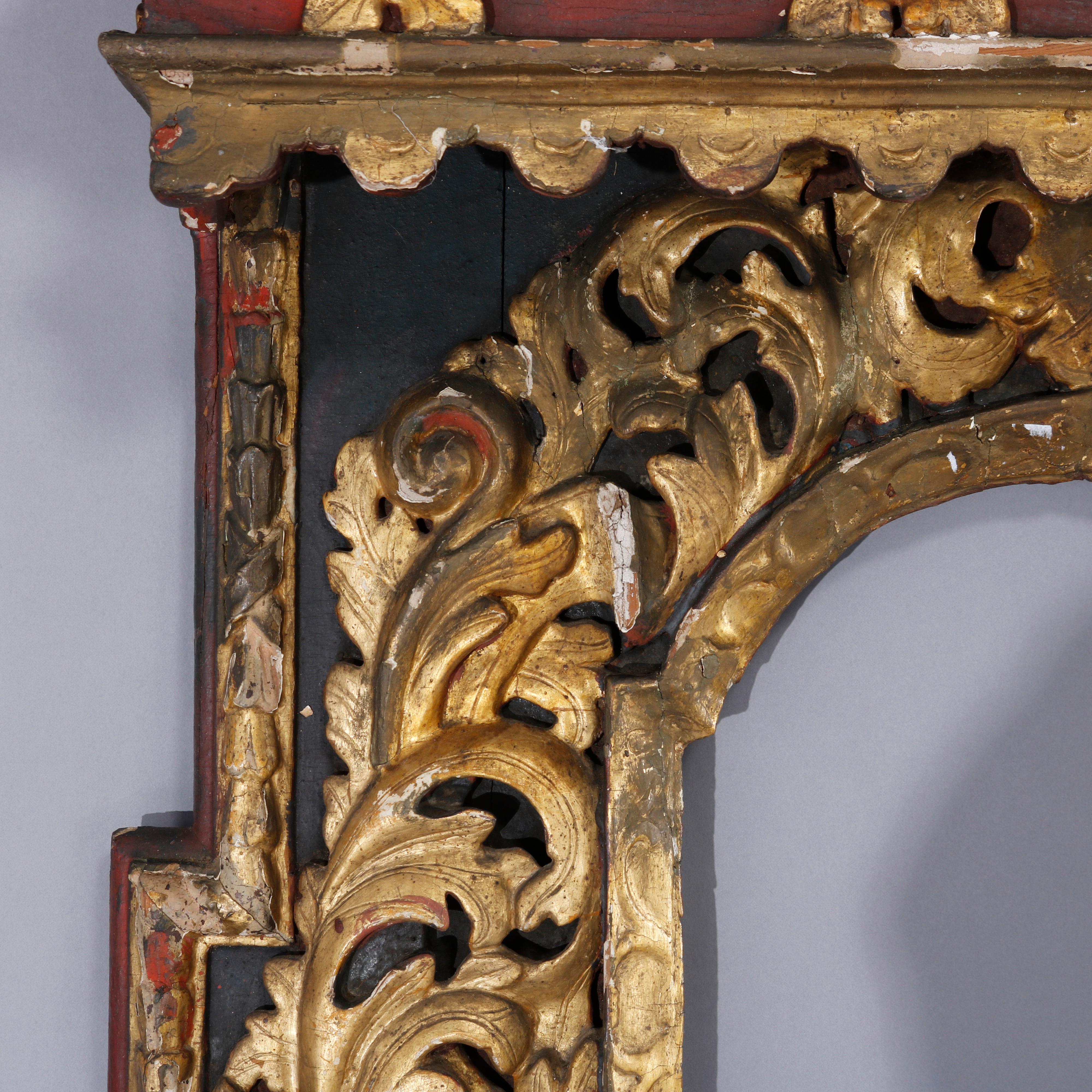 Large Antique Italian Renaissance Polychrome & Gilt Carved Frame 17th or 18th C In Good Condition In Big Flats, NY