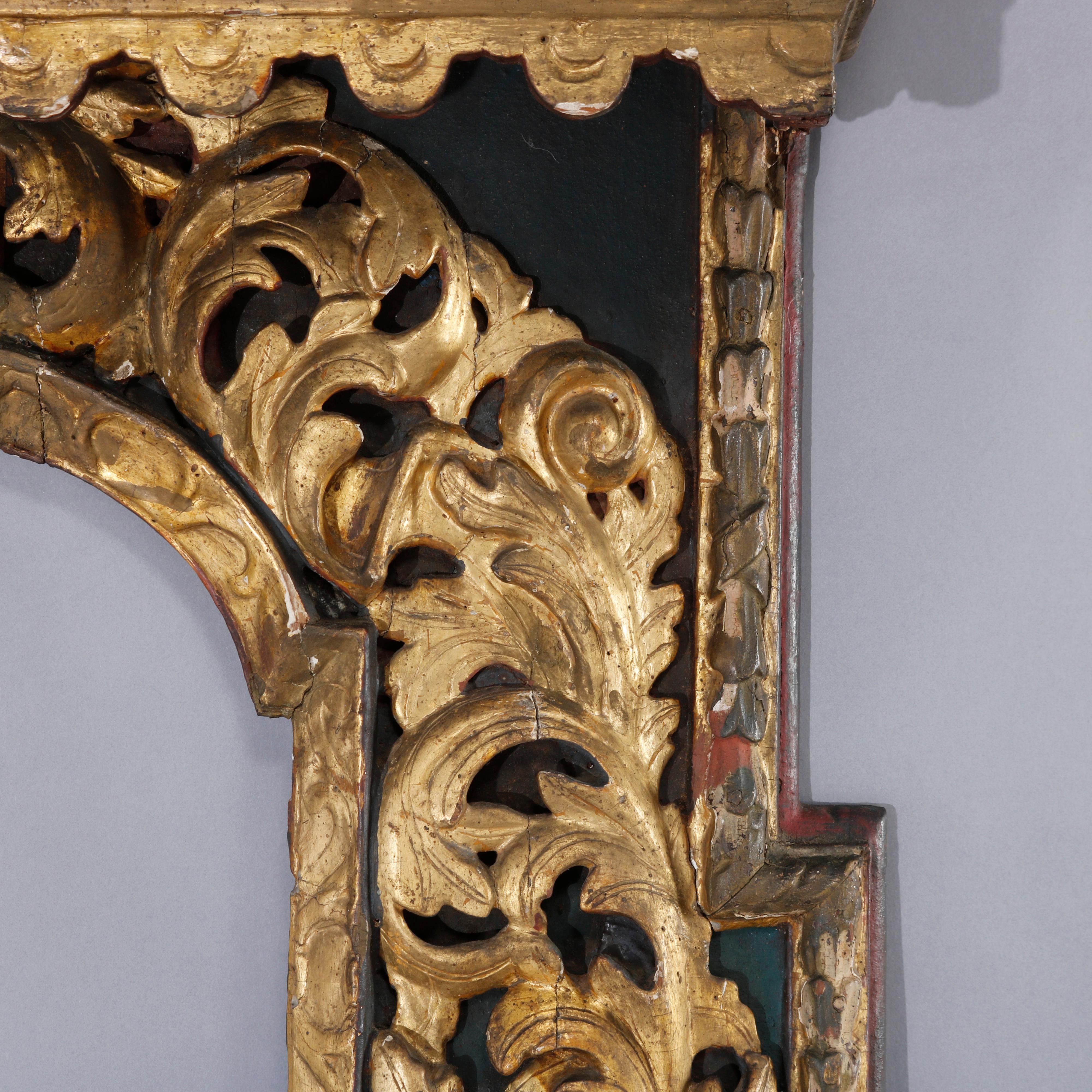 18th Century and Earlier Large Antique Italian Renaissance Polychrome & Gilt Carved Frame 17th or 18th C