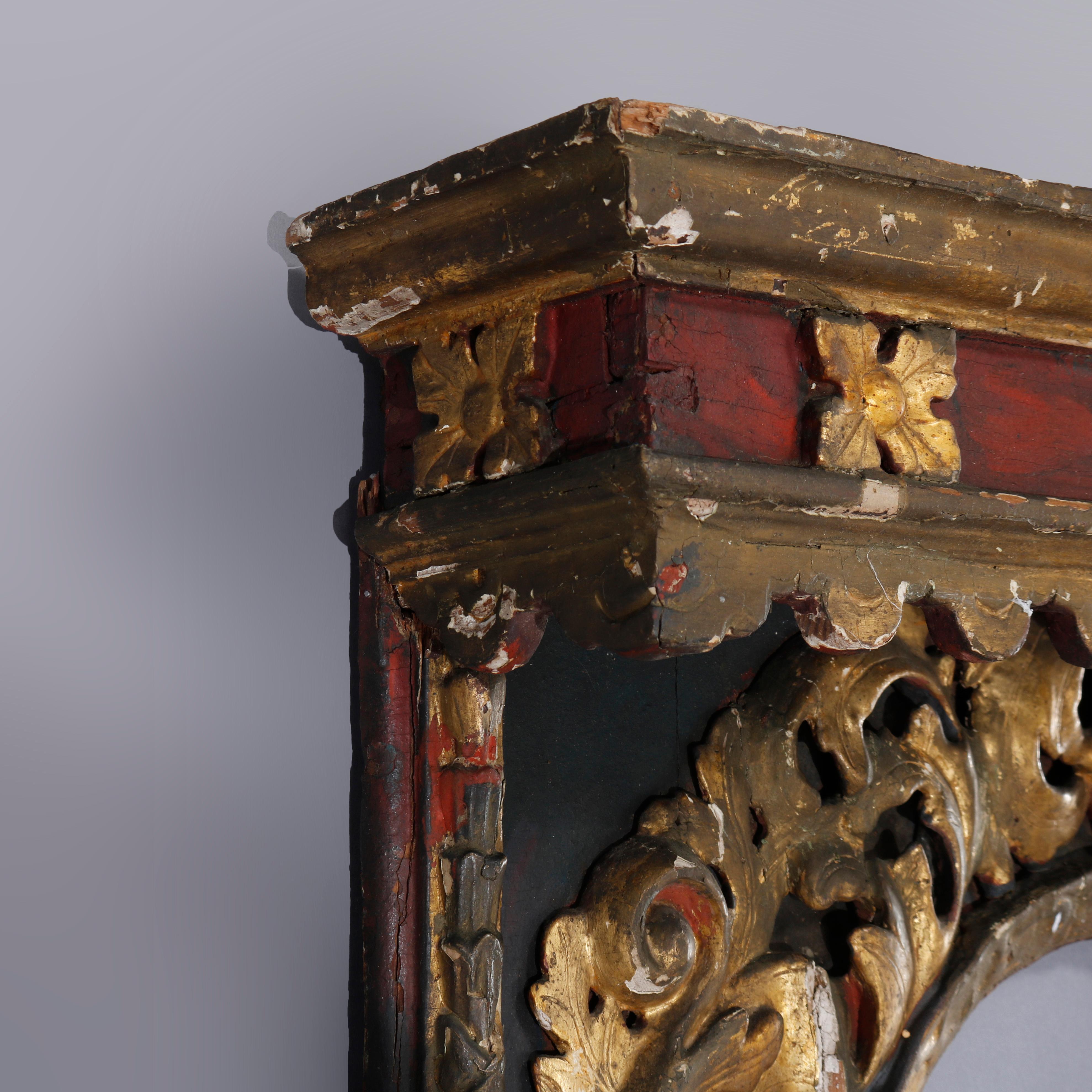 Large Antique Italian Renaissance Polychrome & Gilt Carved Frame 17th or 18th C 1