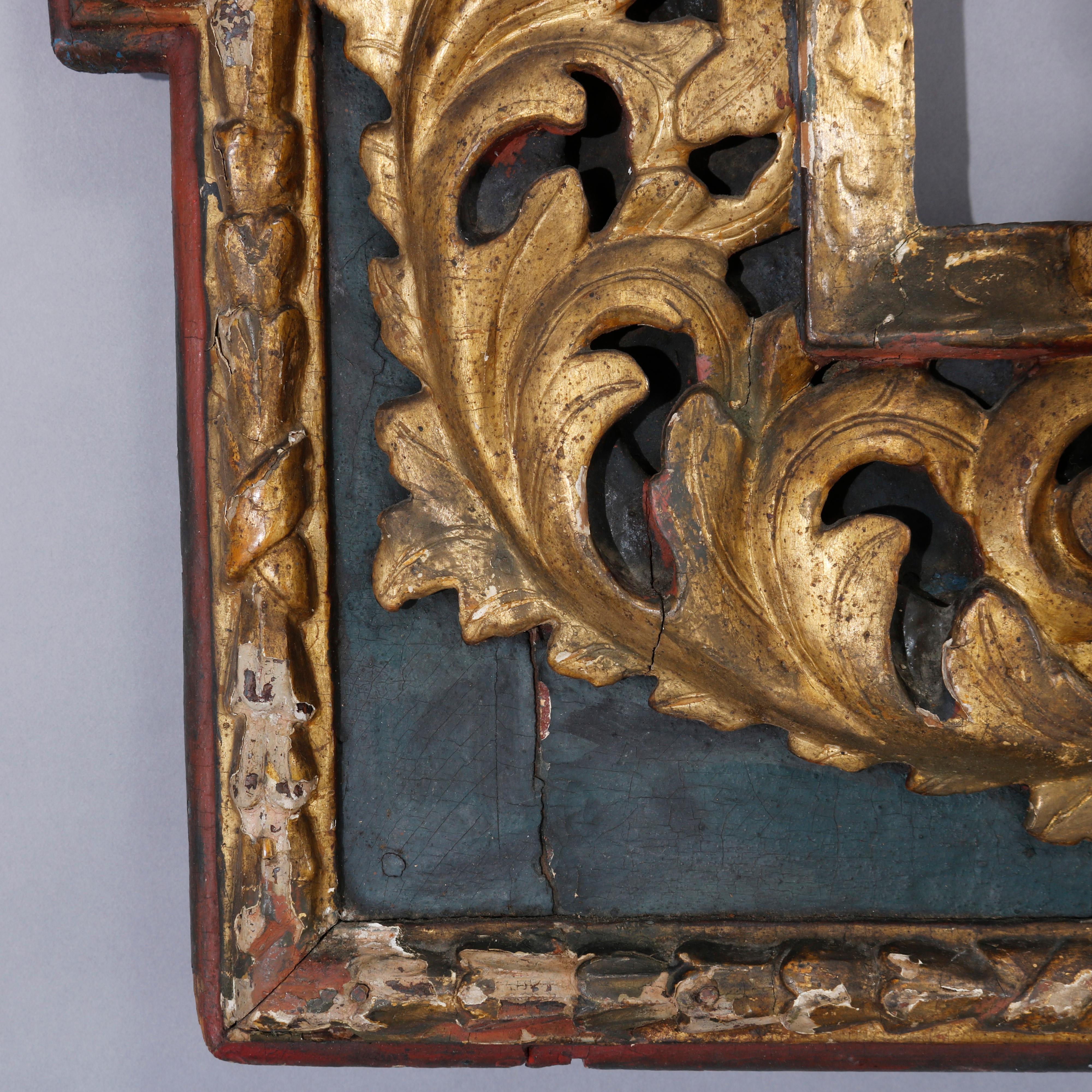 Large Antique Italian Renaissance Polychrome & Gilt Carved Frame 17th or 18th C 3