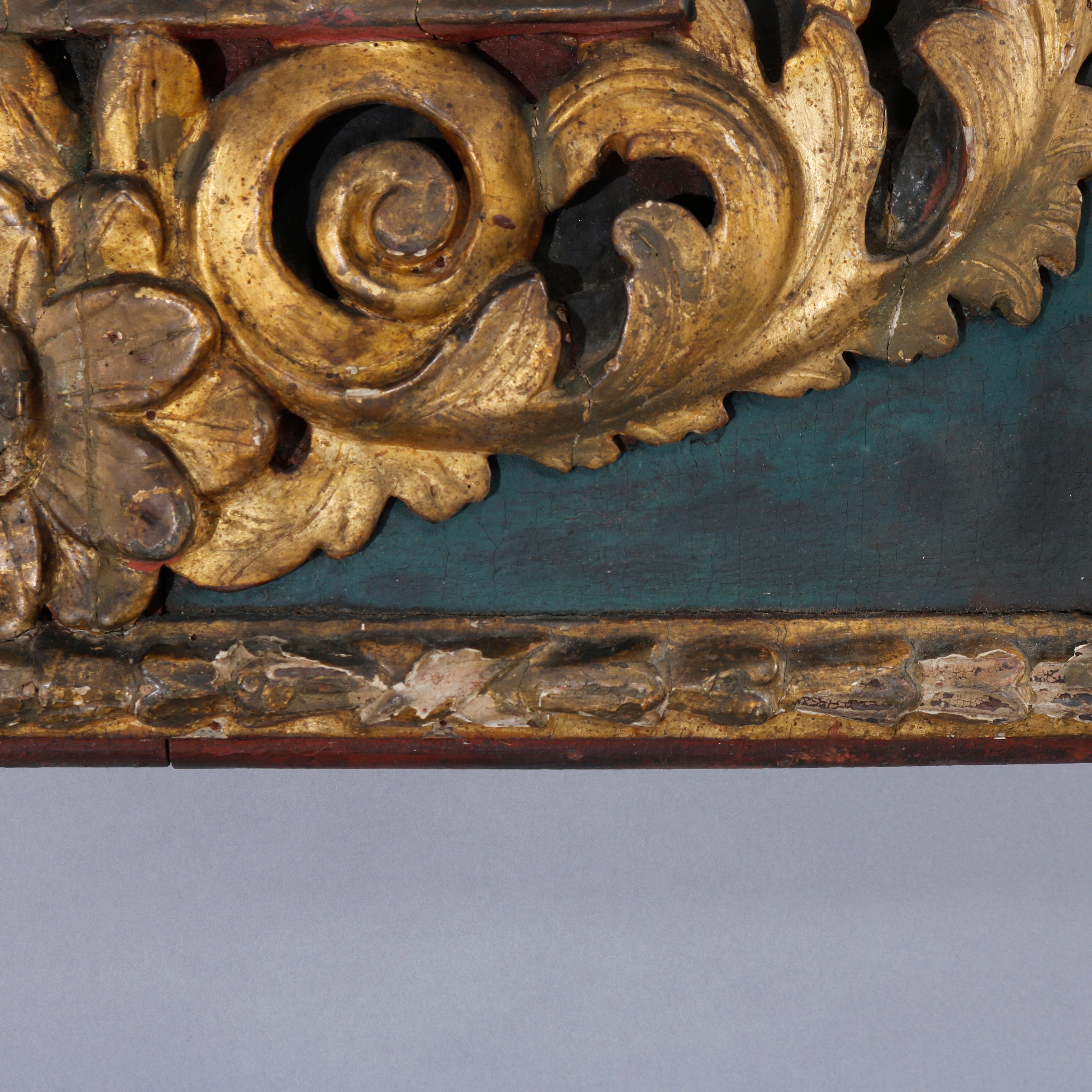 Large Antique Italian Renaissance Polychrome & Gilt Carved Frame 17th or 18th C 4