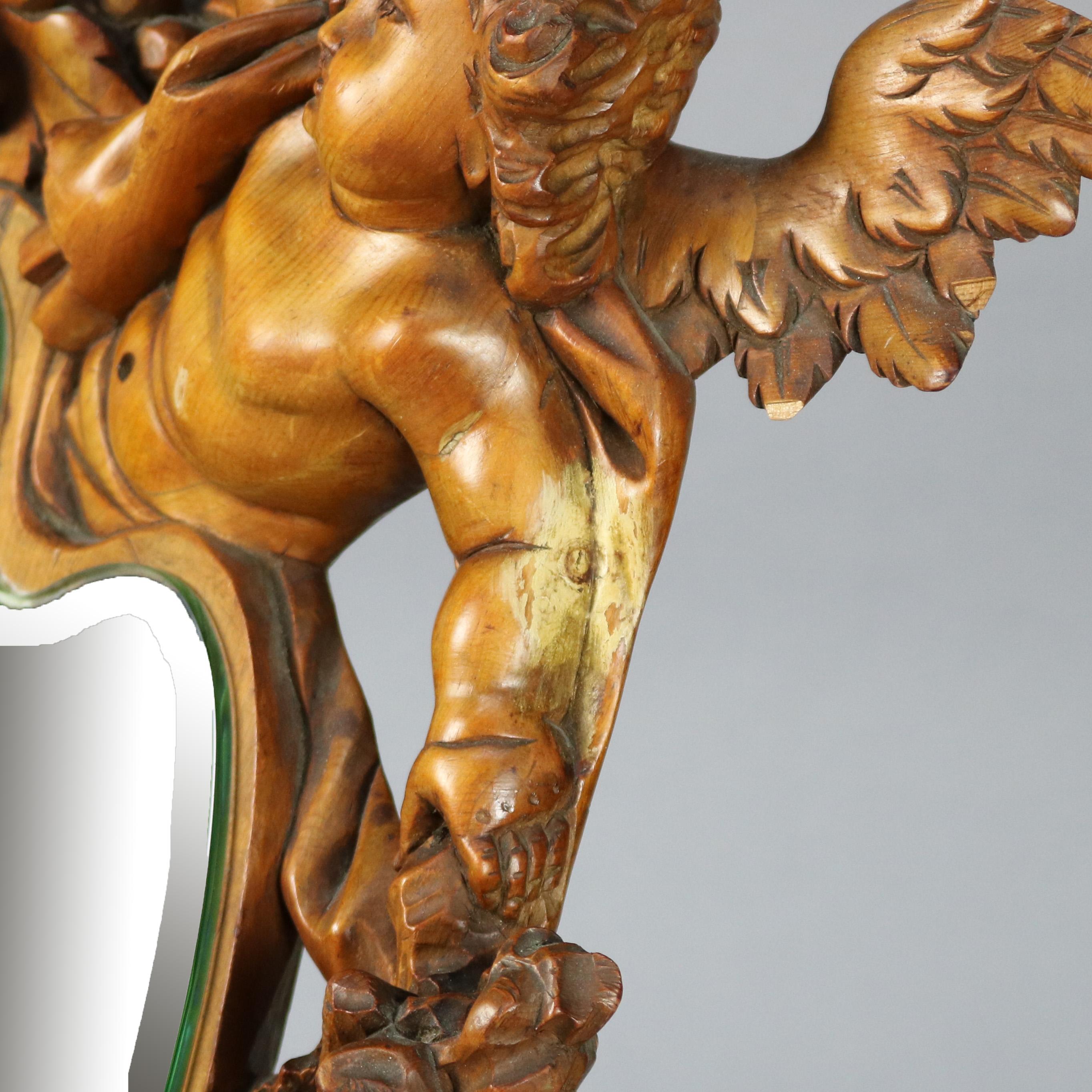 Large Antique Italian Rococo Figural Hand Carved Cherub Table Mirror 3