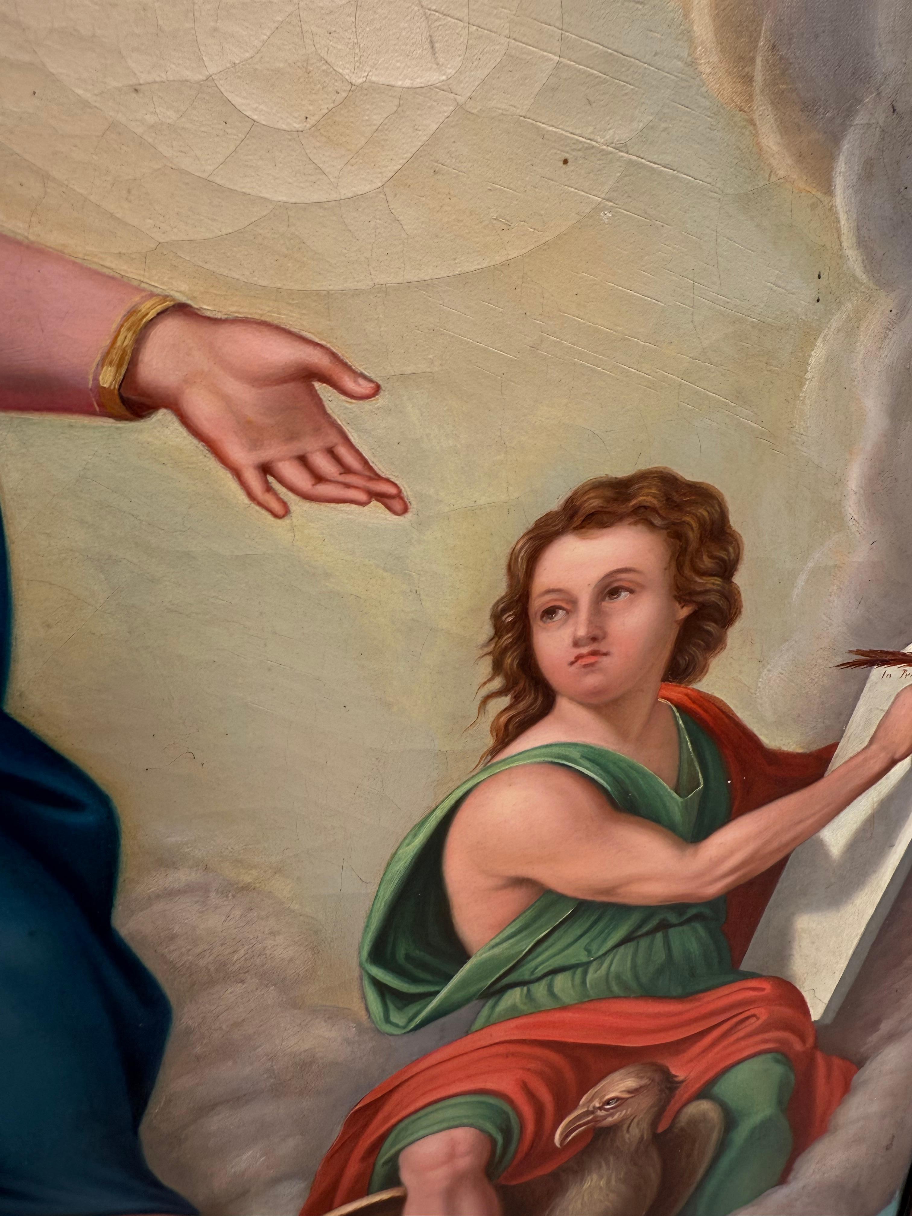 Gran cuadro antiguo al óleo sobre lienzo de la escuela italiana Aparición de María a James en venta 8