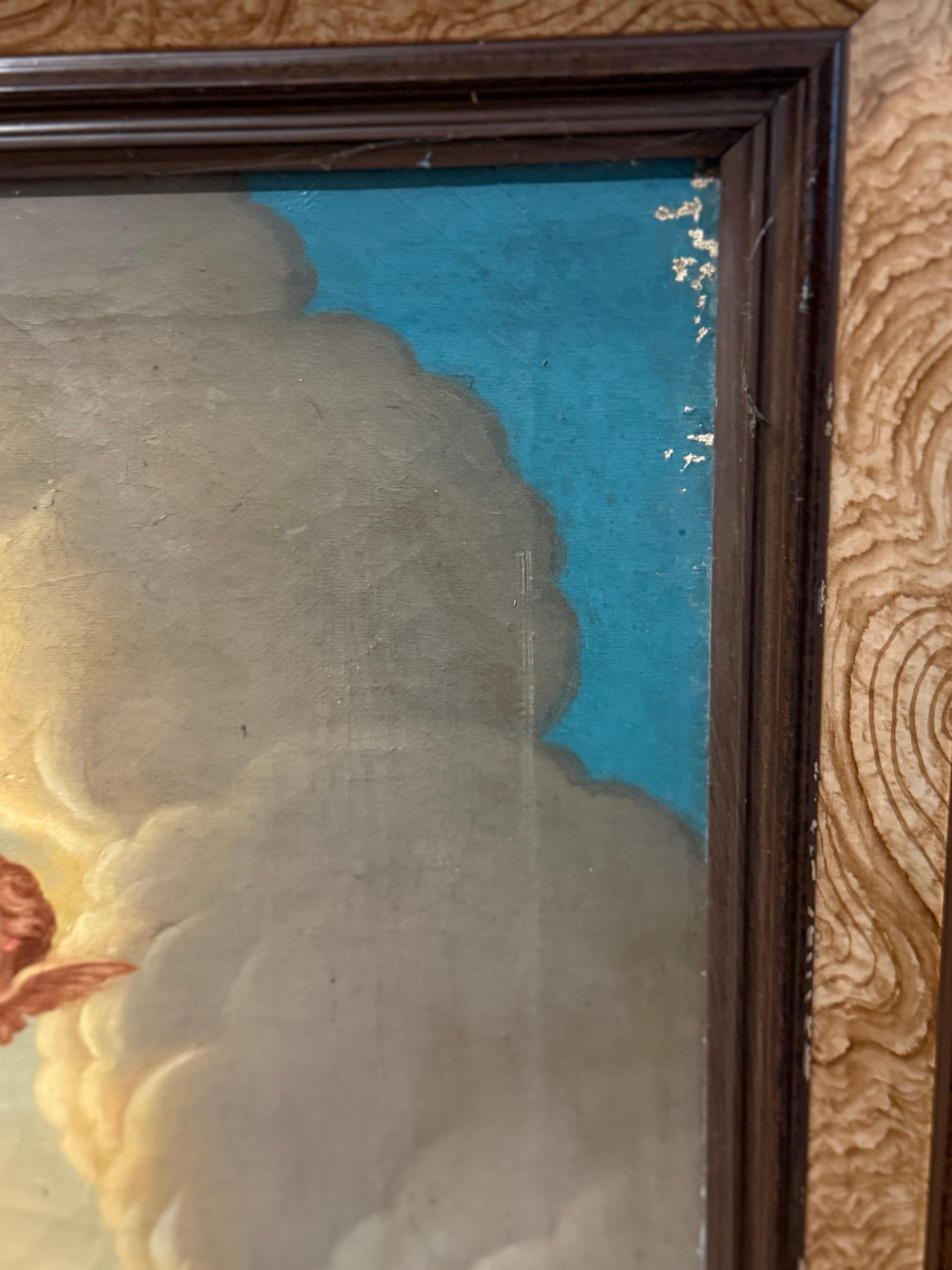 Gran cuadro antiguo al óleo sobre lienzo de la escuela italiana Aparición de María a James en venta 10
