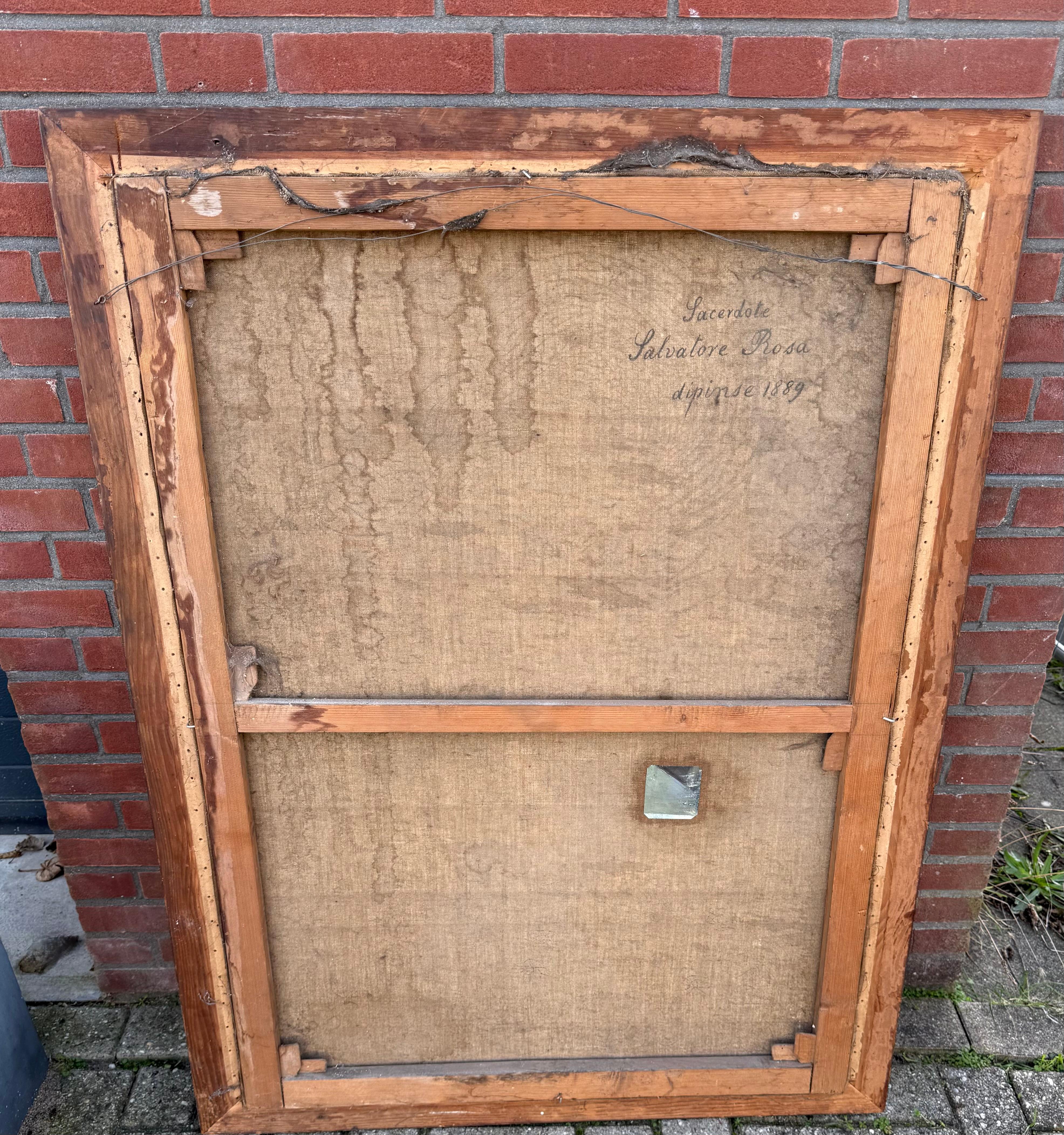 Gran cuadro antiguo al óleo sobre lienzo de la escuela italiana Aparición de María a James en venta 12