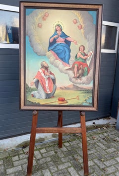 Large Antique Italian School Oil on Canvas Painting Apparition of Mary to James