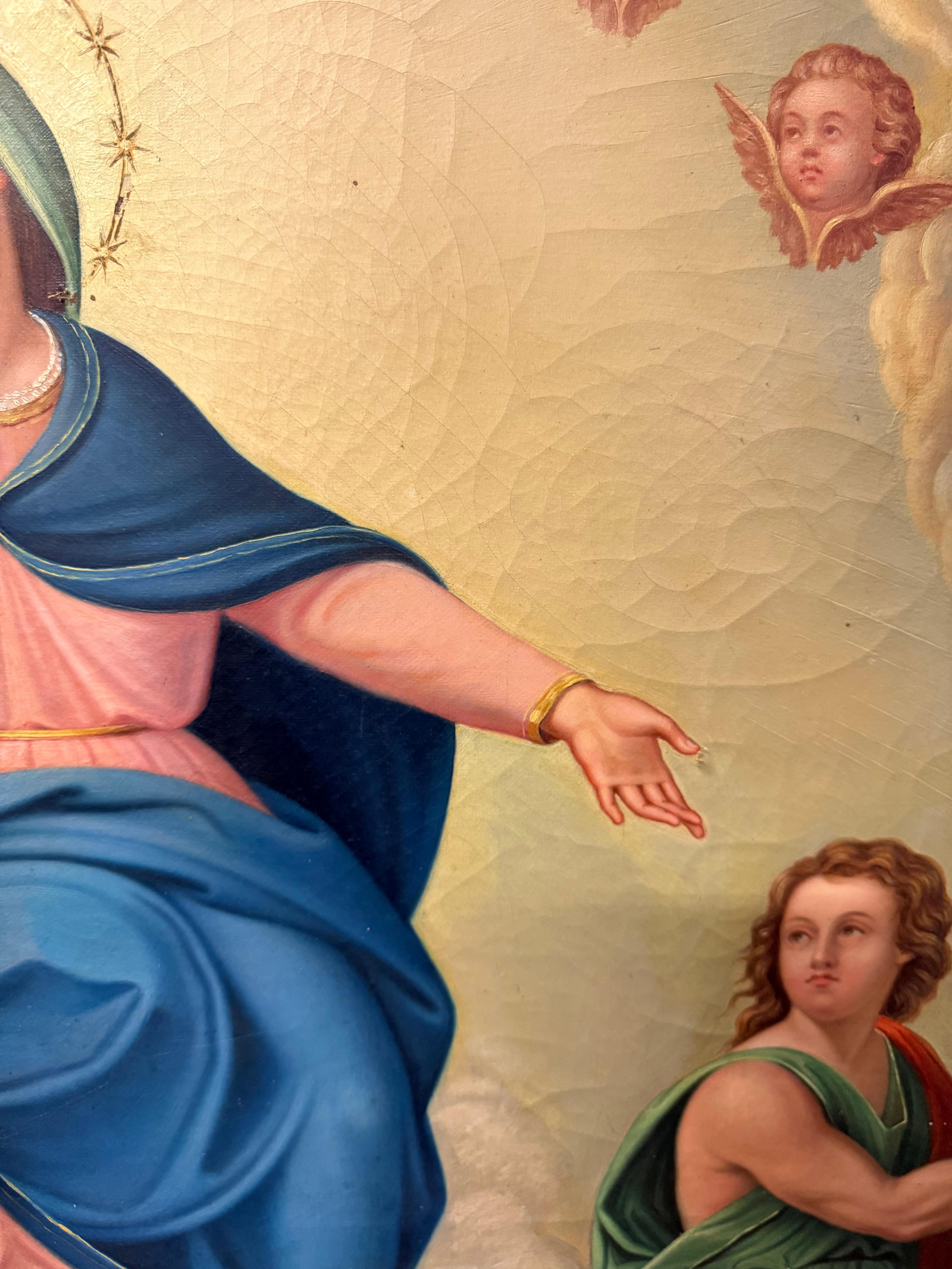 Gran cuadro antiguo al óleo sobre lienzo de la escuela italiana Aparición de María a James Italiano en venta