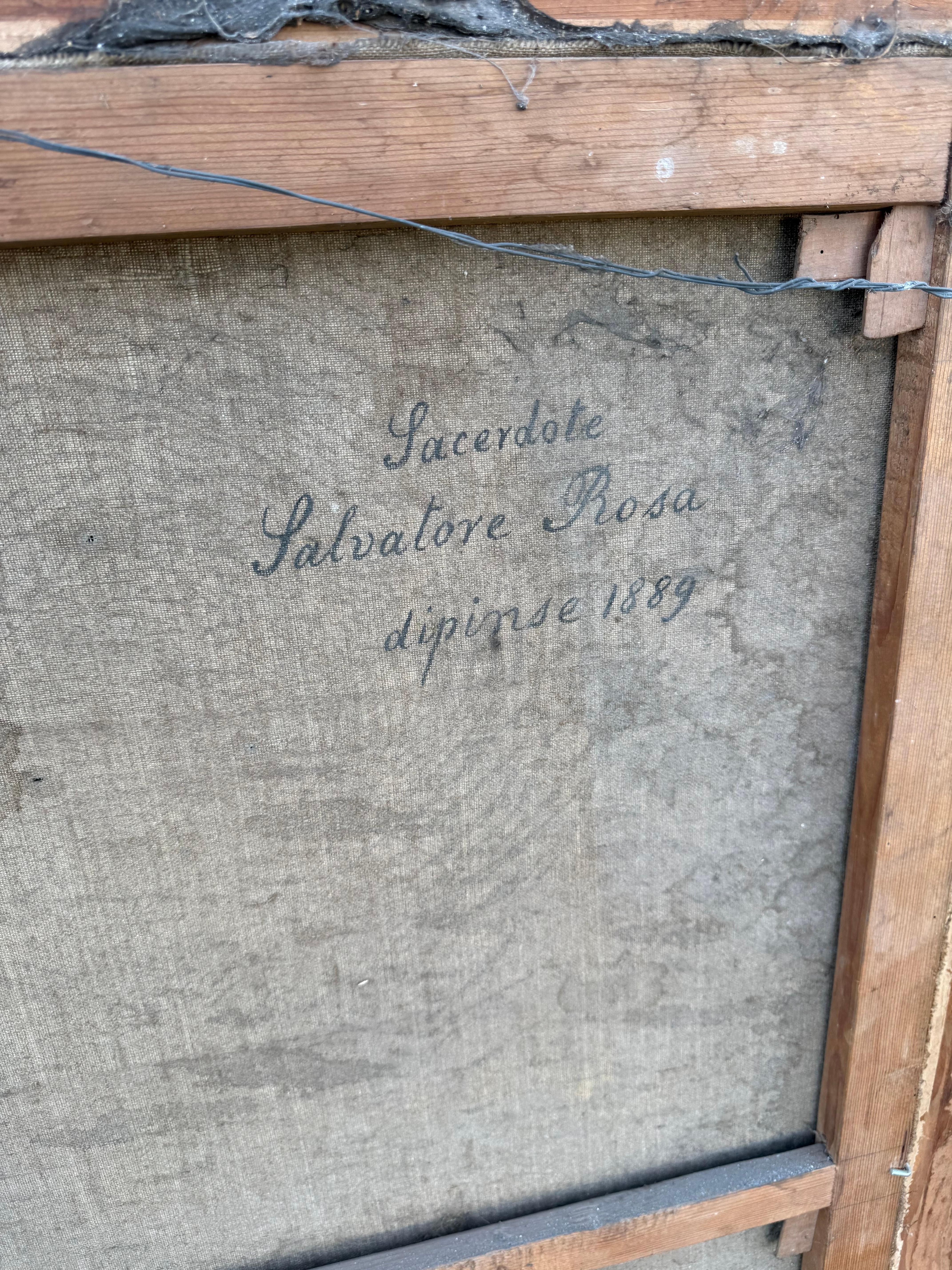 Gran cuadro antiguo al óleo sobre lienzo de la escuela italiana Aparición de María a James en venta 11