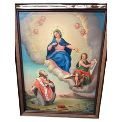 Large Antique Italian School Oil on Canvas Painting Apparition of Mary to James