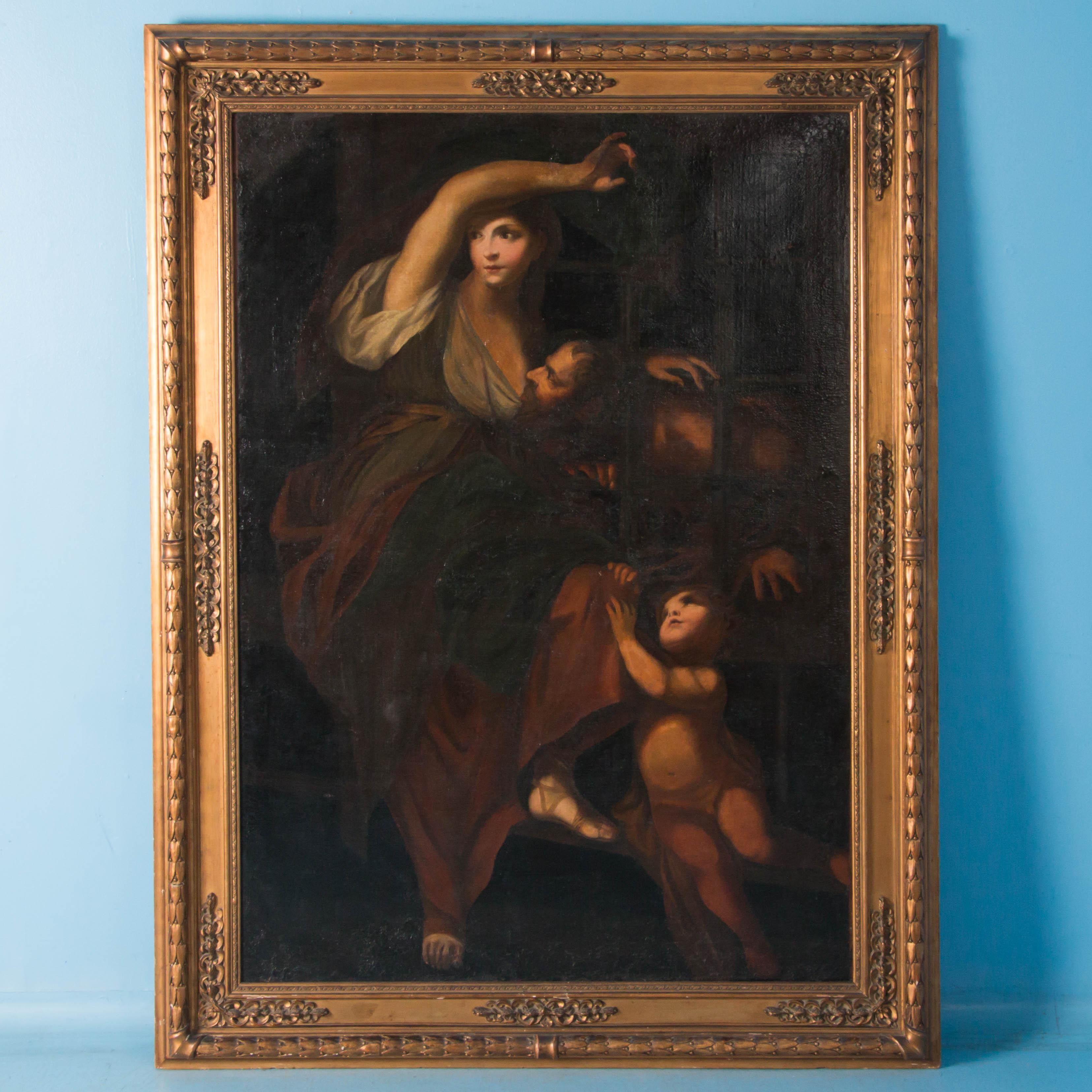 Painted in the late 18th or early 19th century this large allegorical oil painting, 