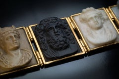 Large Antique Italian Seven Cameo Gold Bracelet