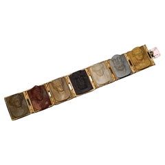 Large Antique Italian Seven Cameo Gold Bracelet