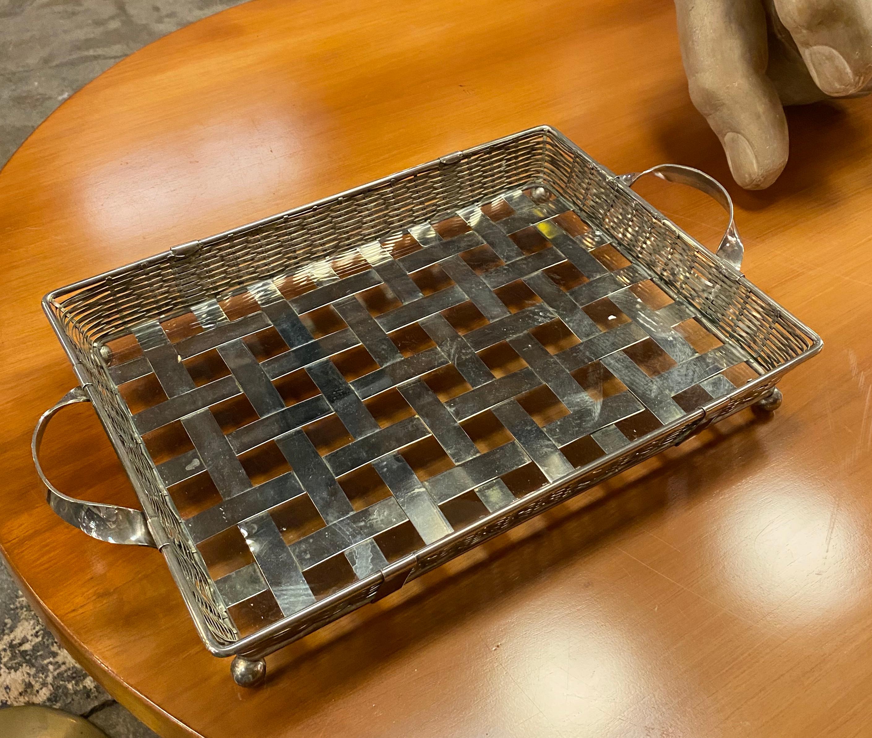 Mid-Century moderno Grande vassoio quadrato in argento italiano antico, anni '50 in vendita