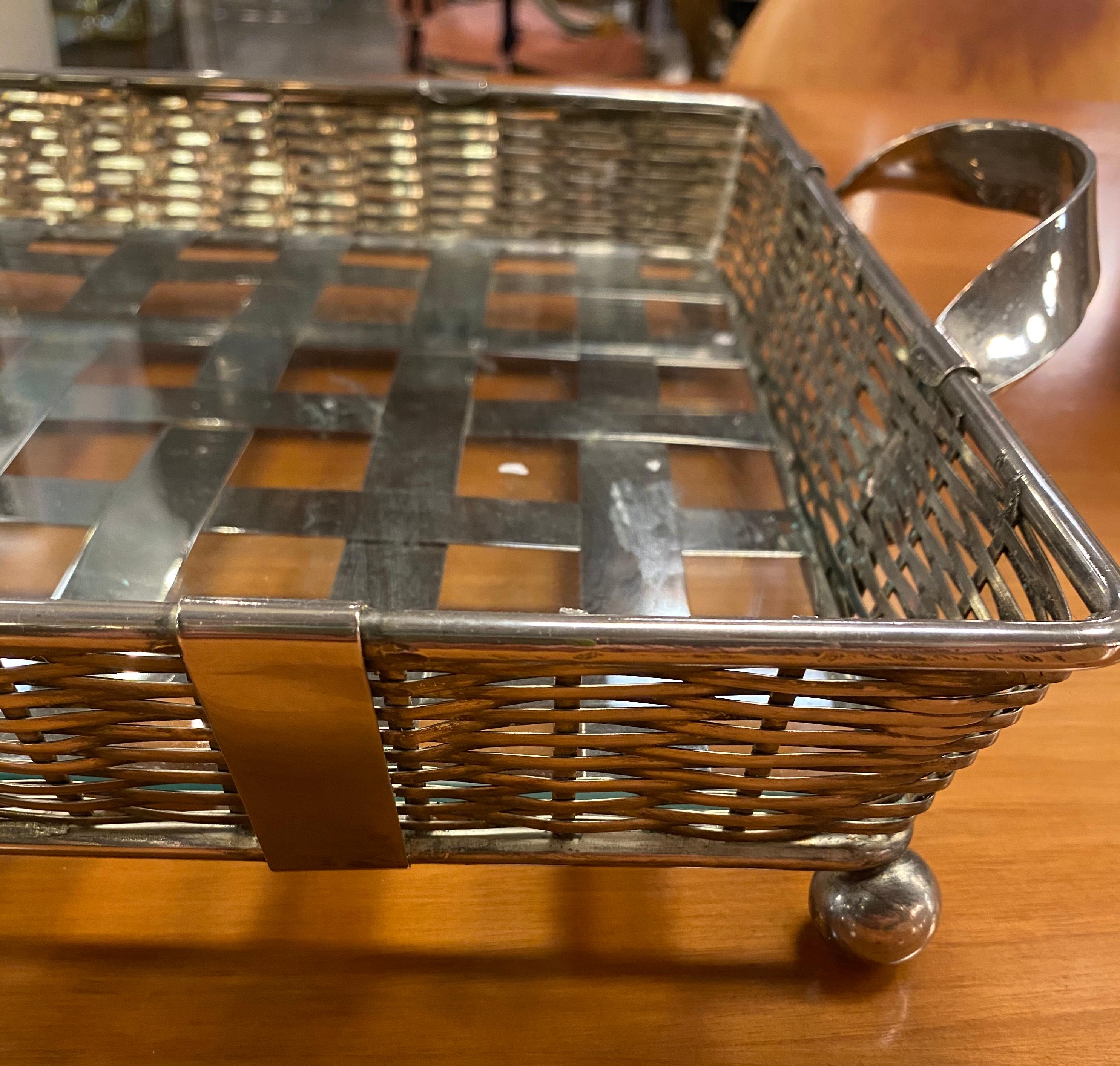 Hand-Crafted Large Antique Italian Silver Square Tray, 1950s For Sale