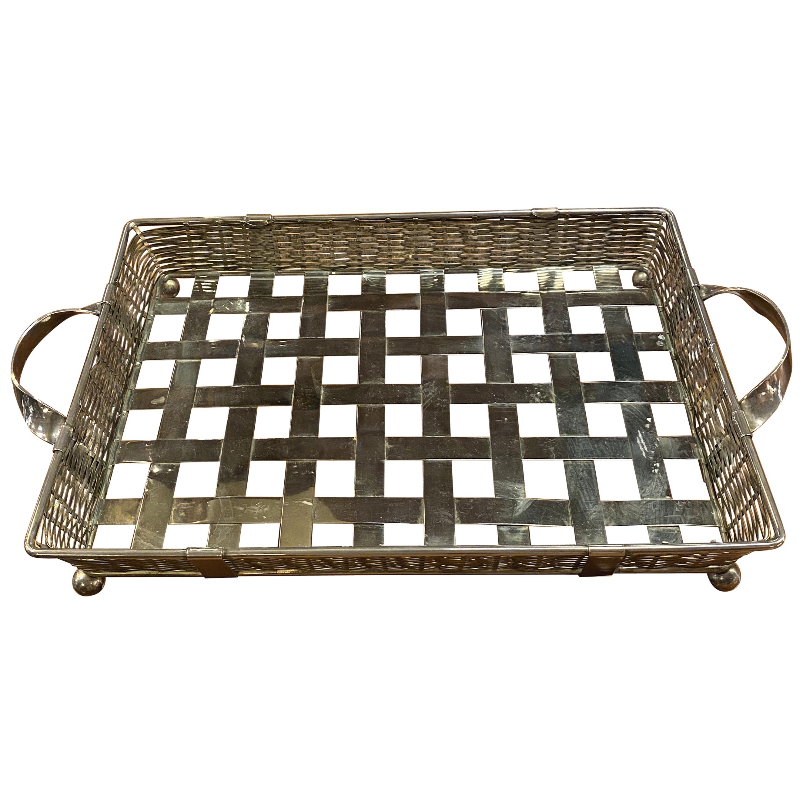 Large Antique Italian Silver Square Tray, 1950s For Sale