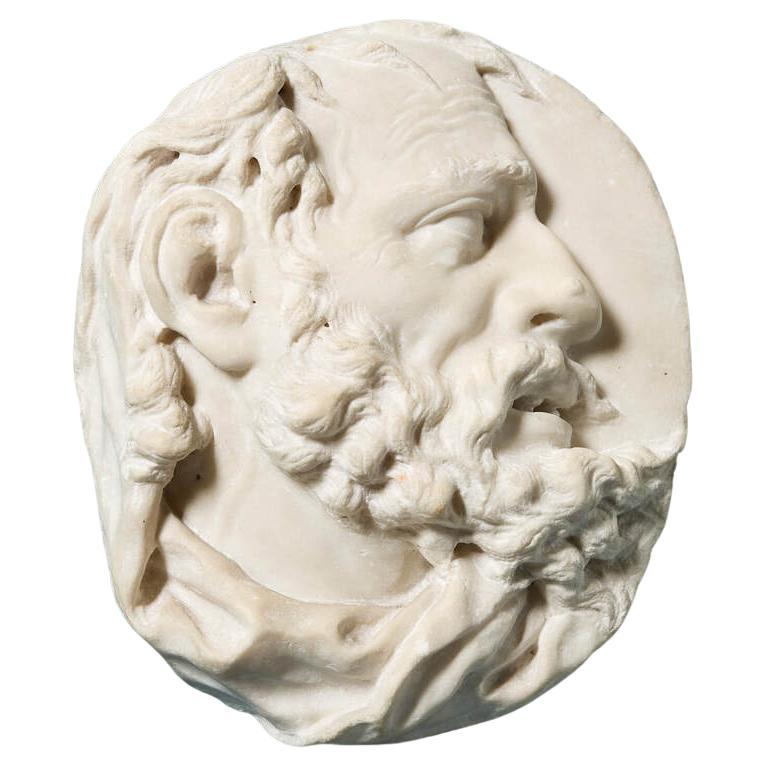 Large Antique Italian Statuary Marble Portrait Medallion For Sale