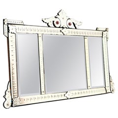 Large Antique Italian Venetian Etched Glass Mirror