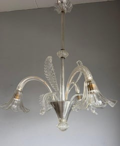 Large Antique Italian Venetian Mouth-Blown Glass Chandelier w Floral Leaf Design