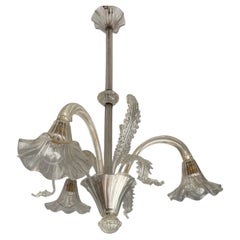 Large Antique Italian Venetian Mouth-Blown Glass Chandelier w Floral Leaf Design