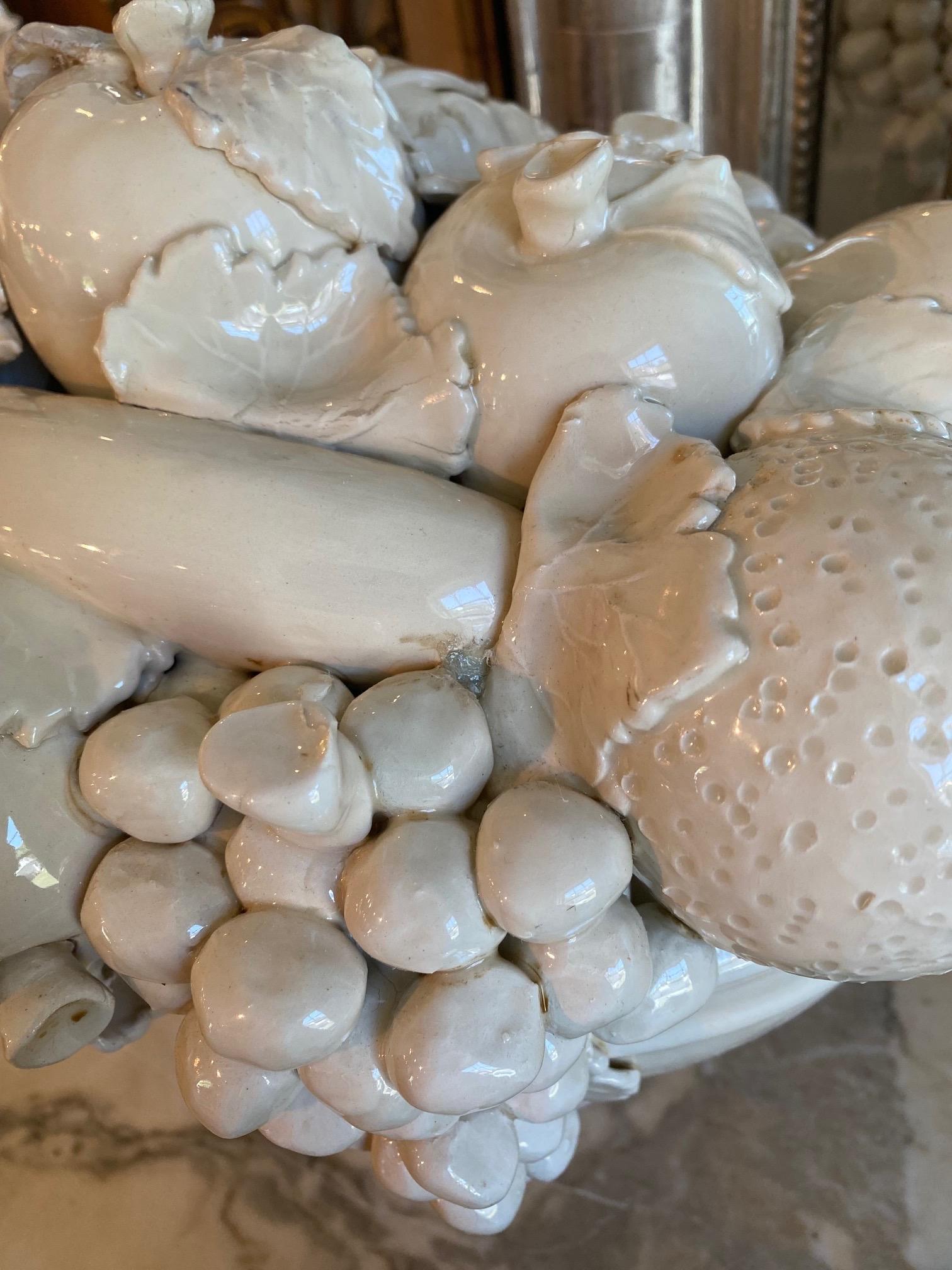 Large Antique Italian White Porcelain Cornucopia Fruit Bowl Centerpiece For Sale 1