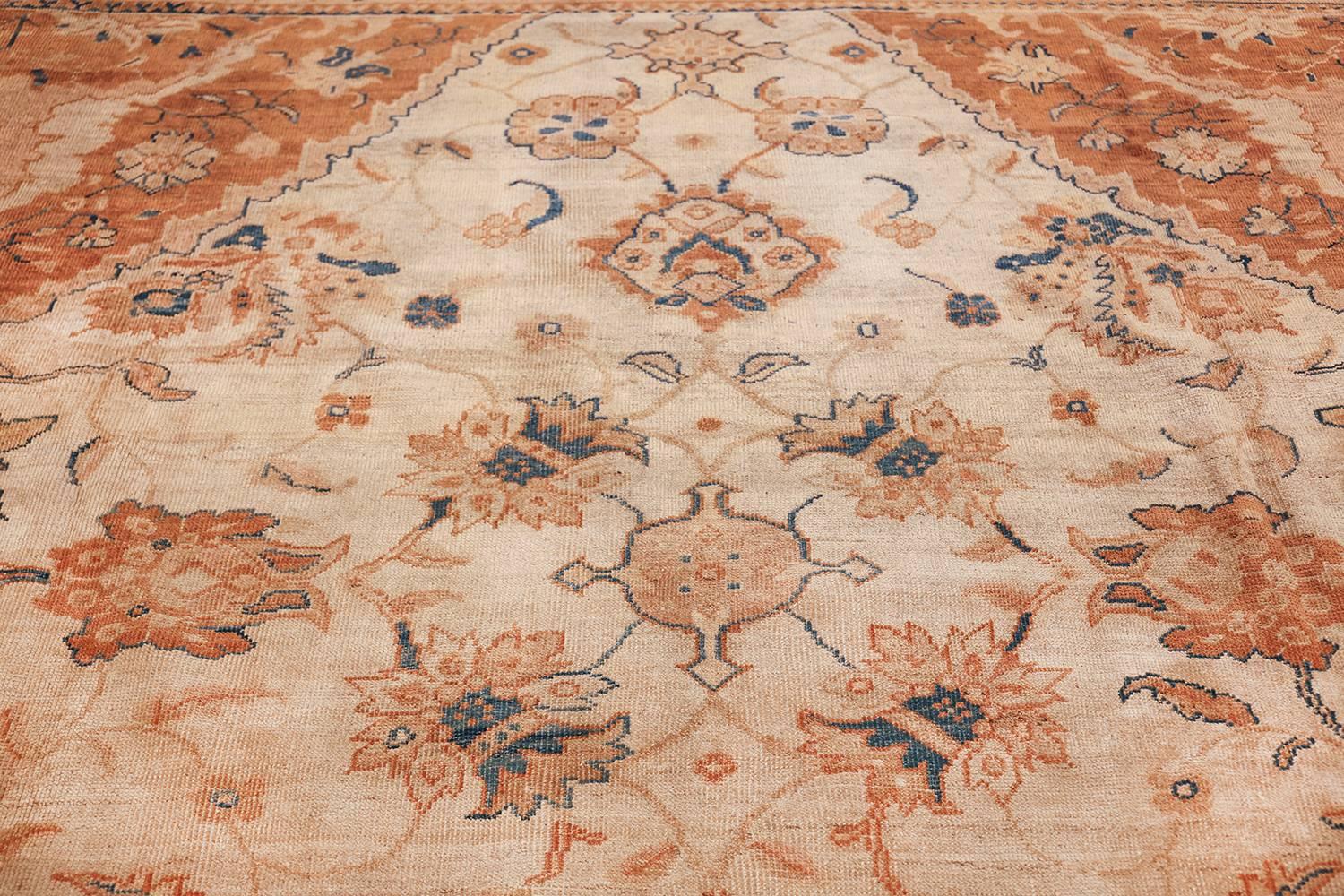 Hand-Knotted Nazmiyal Antique Ivory Background Persian Sultanabad Rug. Size: 11' 10