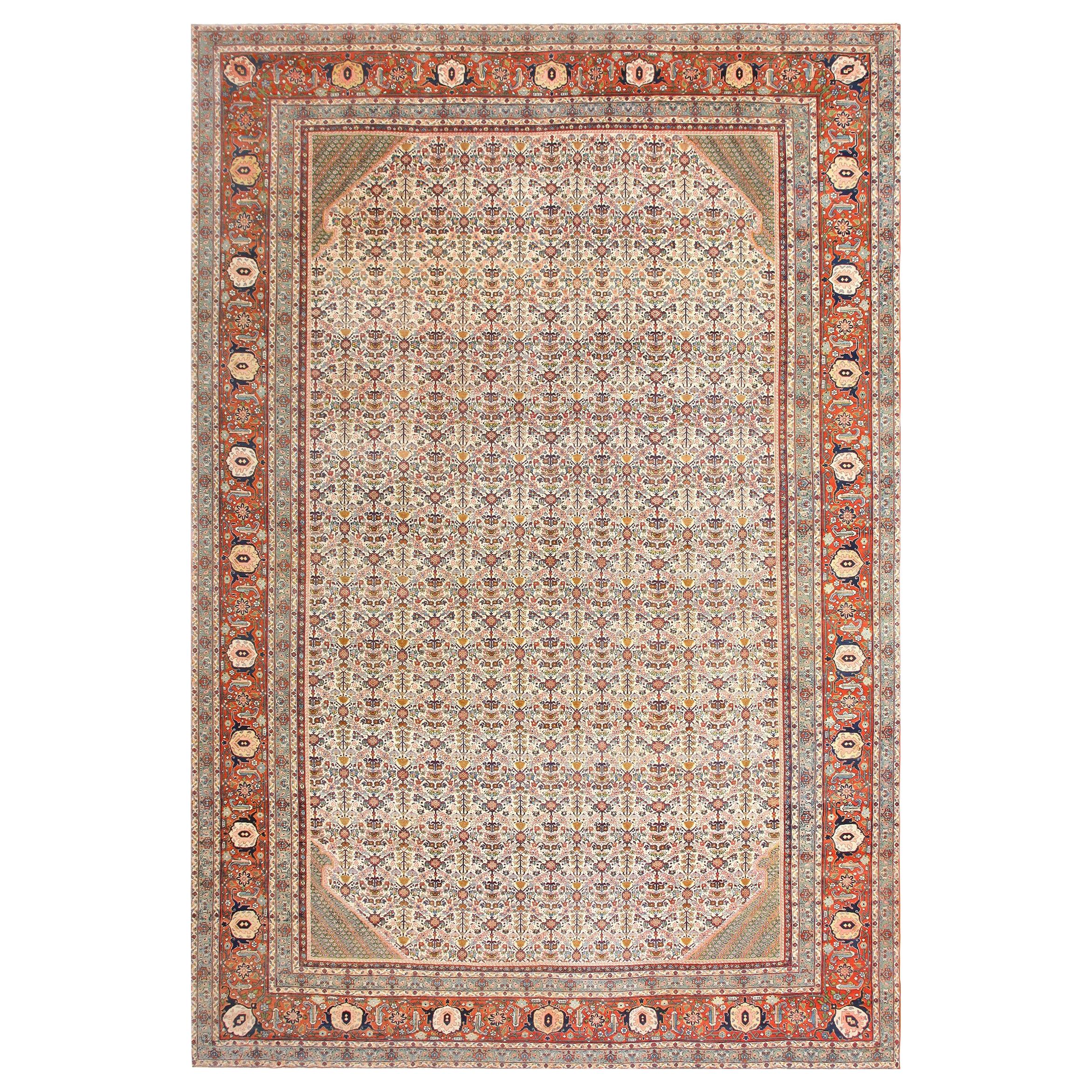 Large Antique Ivory Haji Jalili Persian Tabriz Rug. Size: 12' 10" x 19' 2"  For Sale