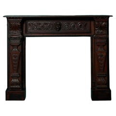 Large Antique Jacobean Dark Oak Fireplace