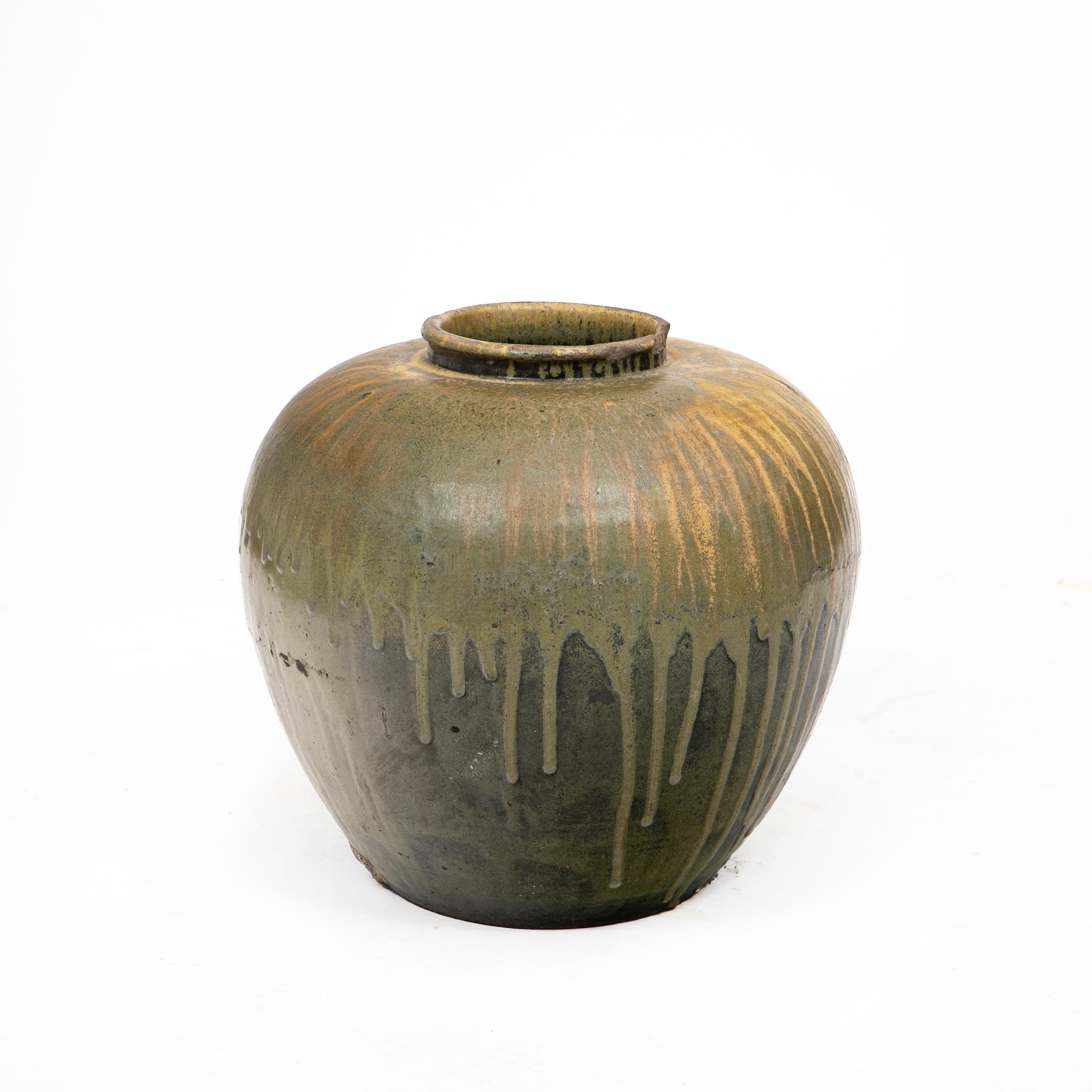 Meiji Large Antique Japanese 19th Century Drip Glazed Jar For Sale