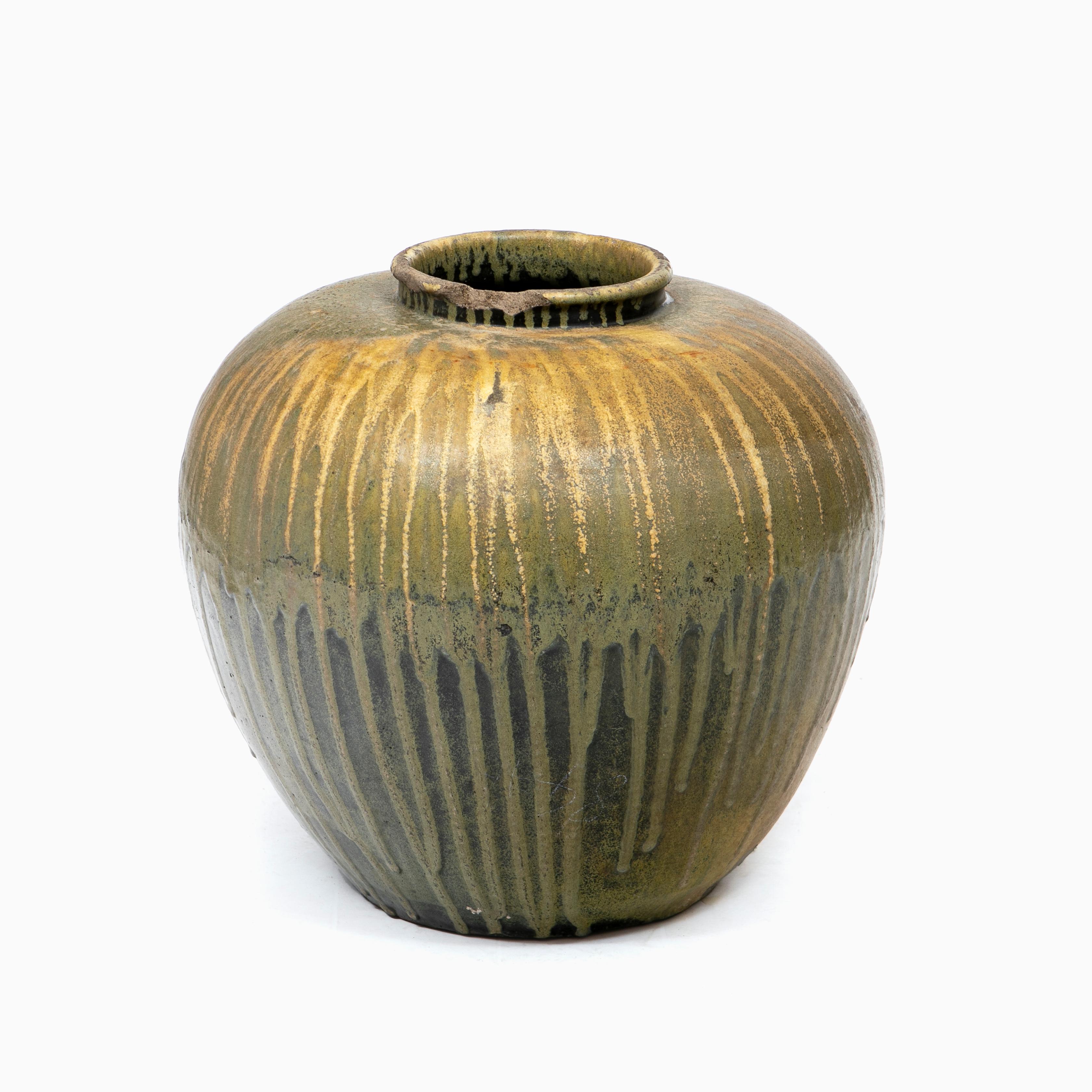 Stoneware Large Antique Japanese 19th Century Drip Glazed Jar For Sale