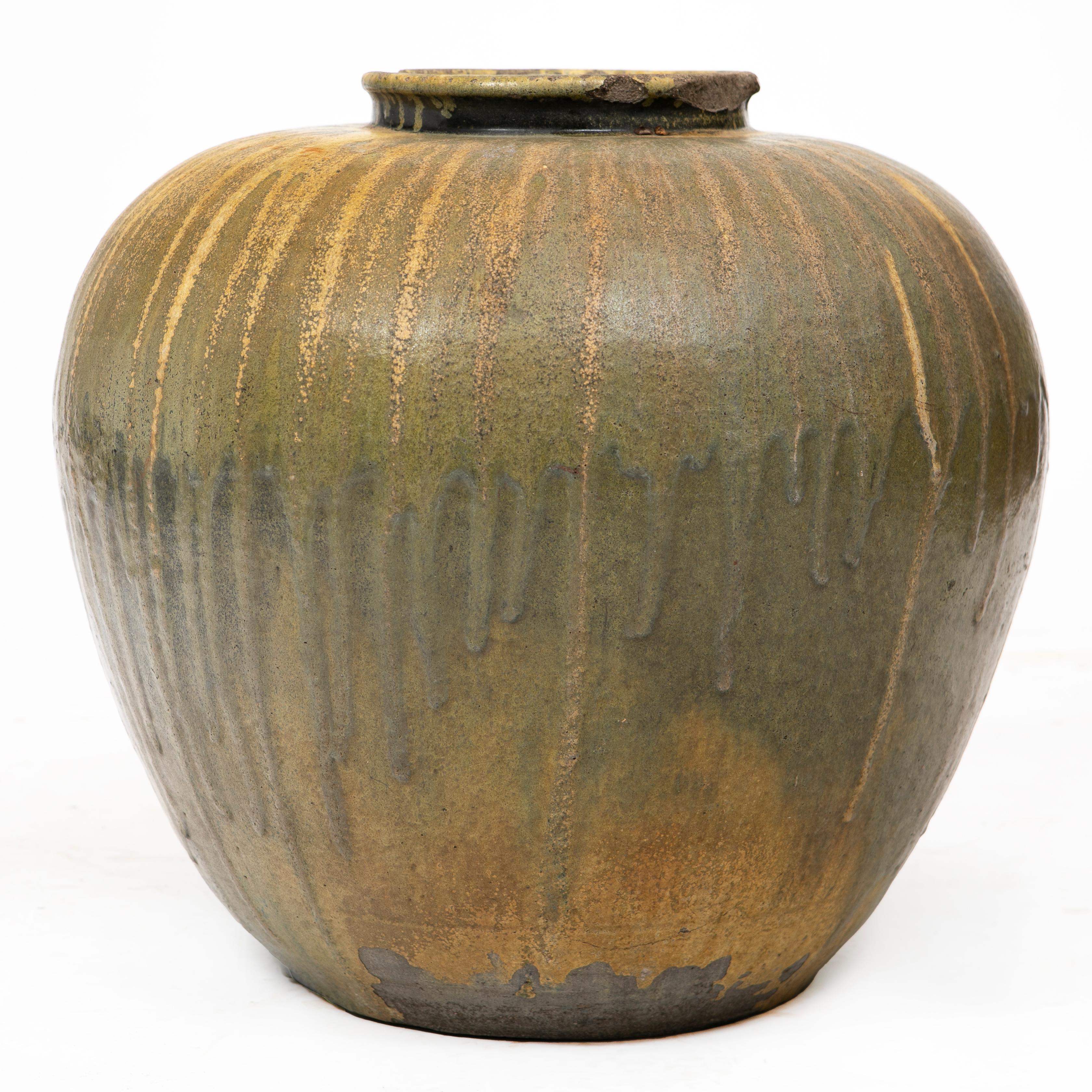 Grès Grande jarre japonaise ancienne du 19ème siècle émaillée à gouttes en vente
