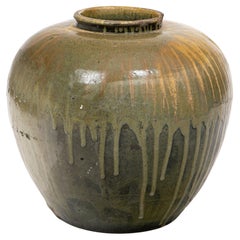 Large Vintage Japanese 19th Century Drip Glazed Jar