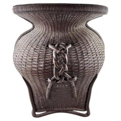 Large Antique Japanese Bamboo Flower Basket Hahakago in Chinese Taste