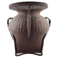 Large Antique Japanese Bamboo Flower Basket Hahakago in Chinese Taste