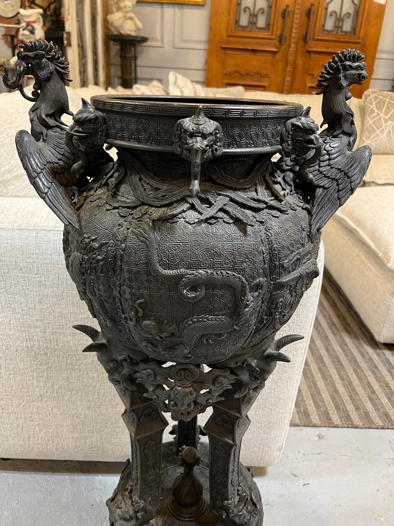 Large Antique Japanese Bronze Koro or Incense Burner  In Good Condition For Sale In Stamford, CT