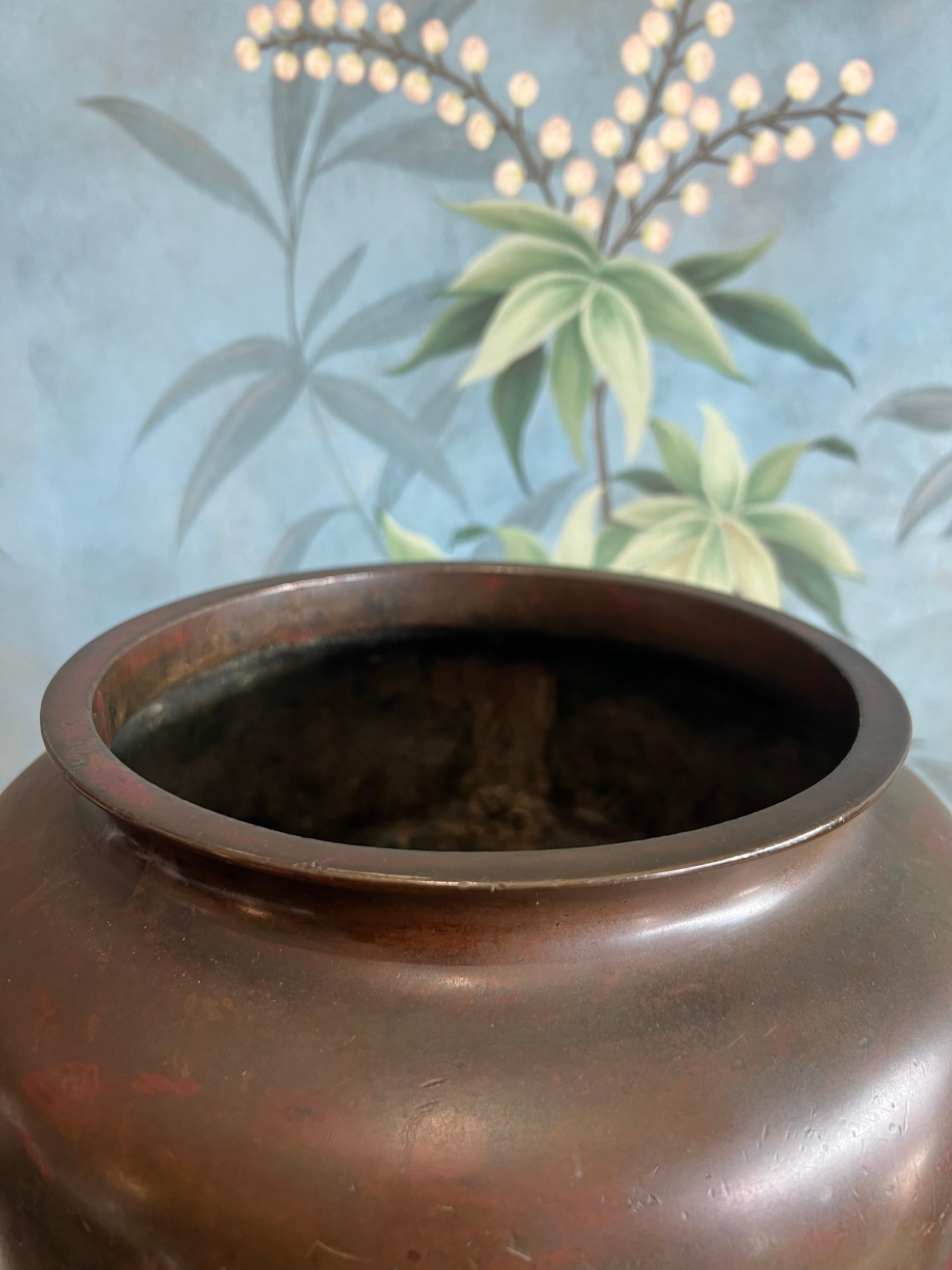 Large Antique Japanese Bronze Vase with Raised Carp - L. 19th Century - Signed in vendita 5