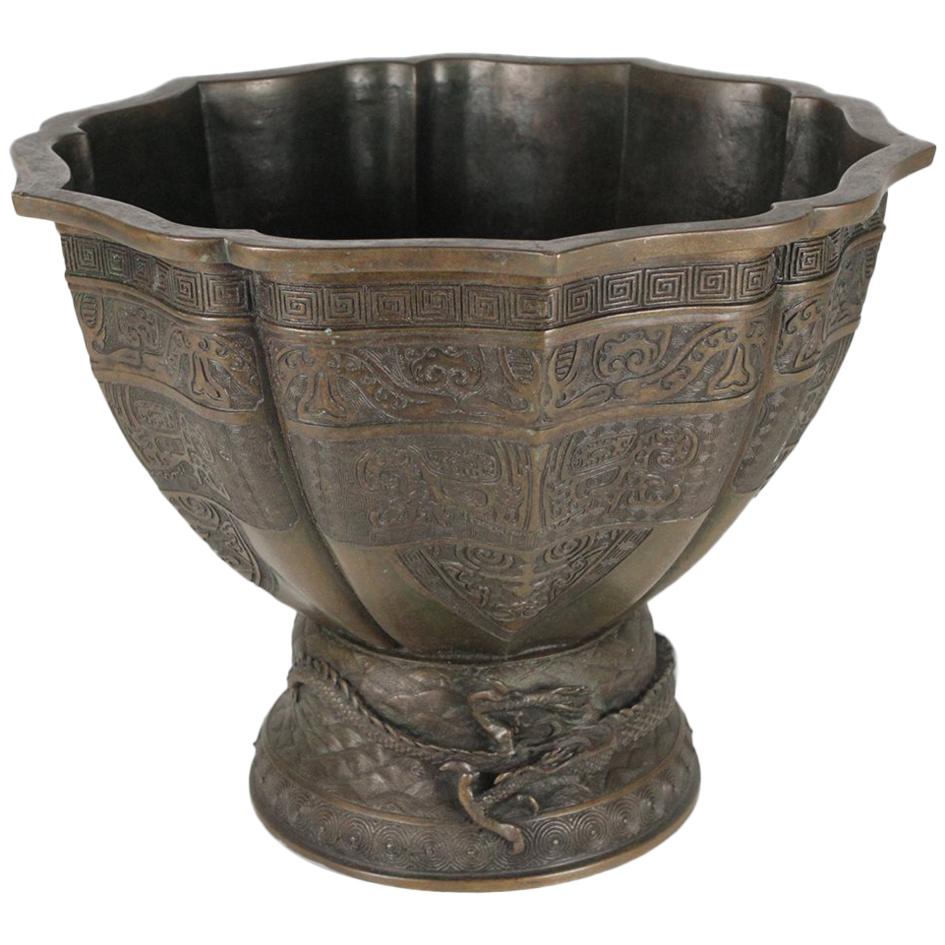 Large Antique Japanese Cast Bronze Planter