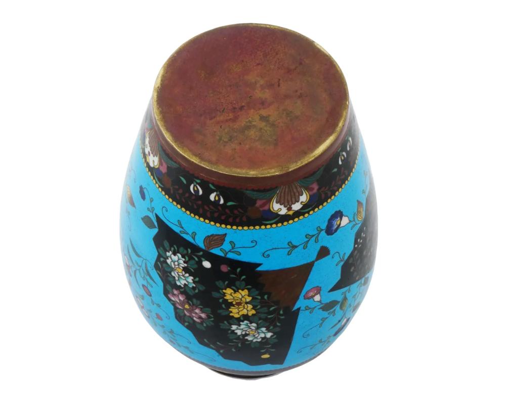 19th Century Large Antique Japanese Cloisonne Enamel Fan Motif Vase For Sale