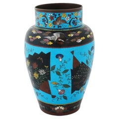 Große antike japanische Vase mit Fächermotiv aus Cloisonné-Emaille