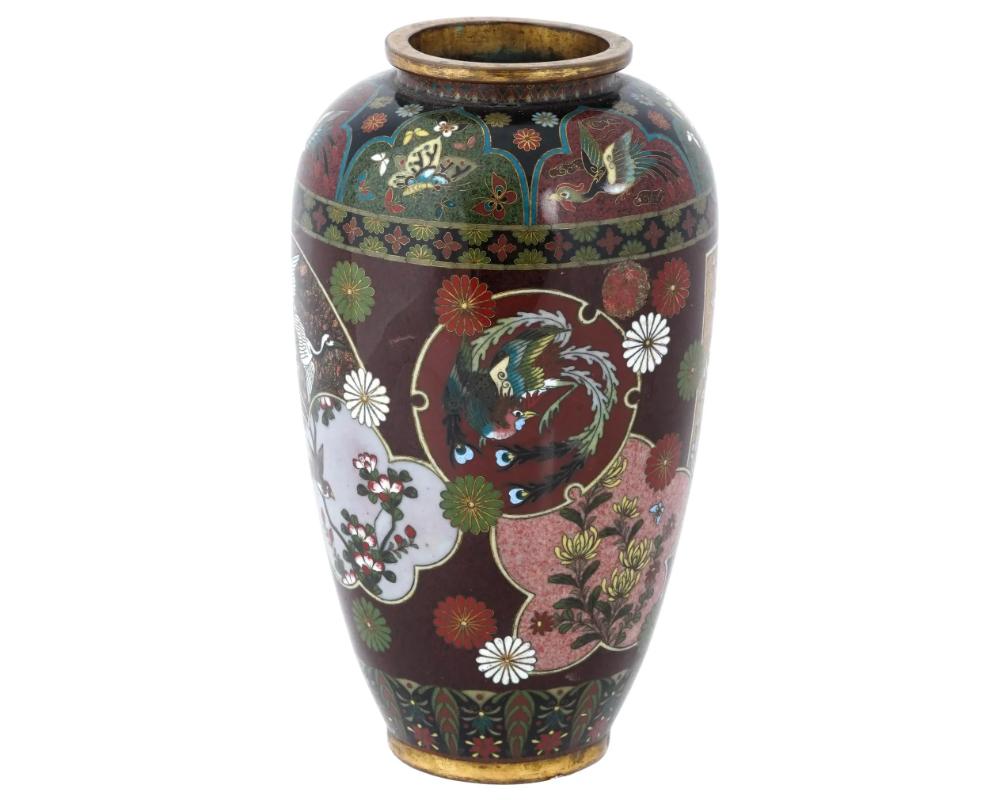 Meiji Large Antique Japanese Cloisonne Enamel Vase Attributed to Kyoto Shibata For Sale